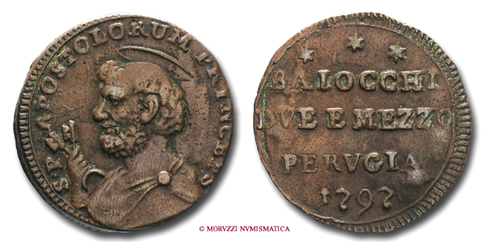 Stato Pontificio, PIO VI, Braschi, 1775-1799, BAIOCCHI 2,5, 1797 | Moruzzi Numismatica