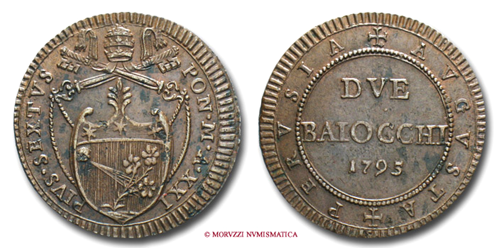Stato Pontificio, PIO VI, Braschi, 1775-.1799, BAIOCCHI 2, 1795 | Moruzzi Numismatica