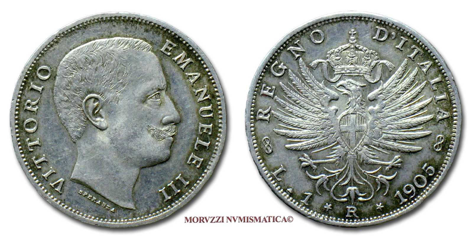 Regno d'Italia, VITTORIO EMANUELE III, 1 LIRA, 1905, Aquila Sabauda, zecca di Roma, ARGENTO, qFDC, (RR), (Pagani 765) / monete italiane moderne rare d'argento (moneta italiana moderna rara da collezione - Casa Savoia) | Moruzzi Numismatica