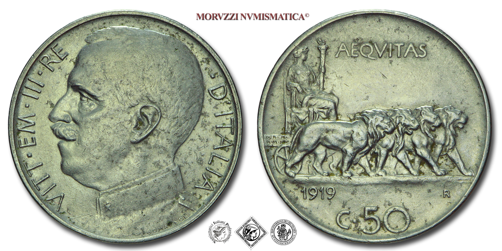 Regno d'Italia, VITTORIO EMANUELE III, 50 CENTESIMI, 1919, Leoni - contorno liscio, Zecca di Roma, NICHEL, SPL, (Pagani 798) / monete italiane moderne (moneta italiana moderna da collezione - Casa Savoia) | Moruzzi Numismatica