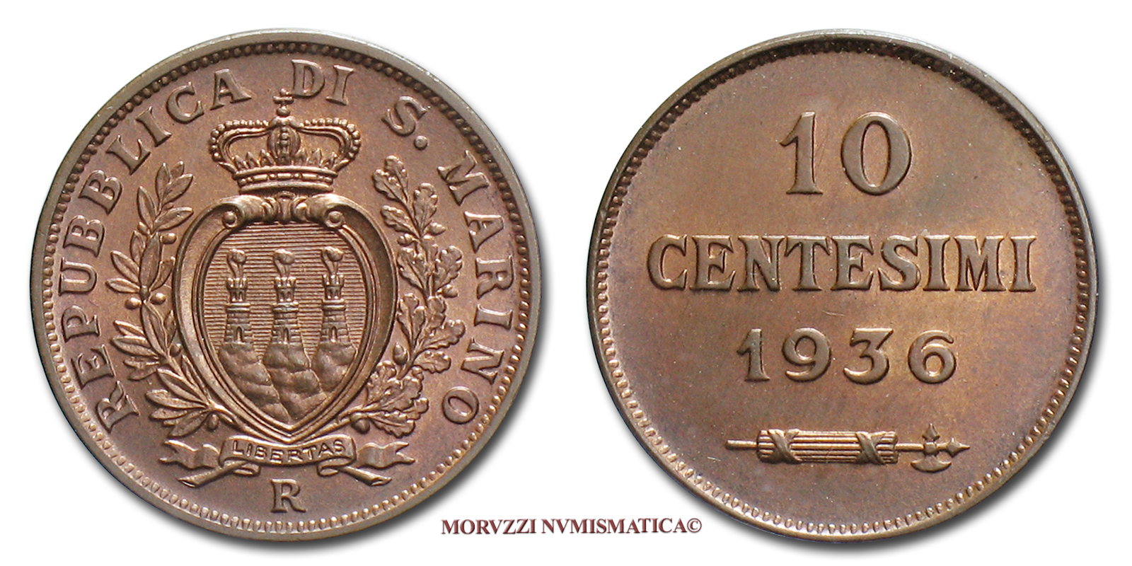 San Marino, 10 CENTESIMI, 1936, VECCHIA MONETAZIONE, (Pagani, 374) | Moruzzi Numismatica