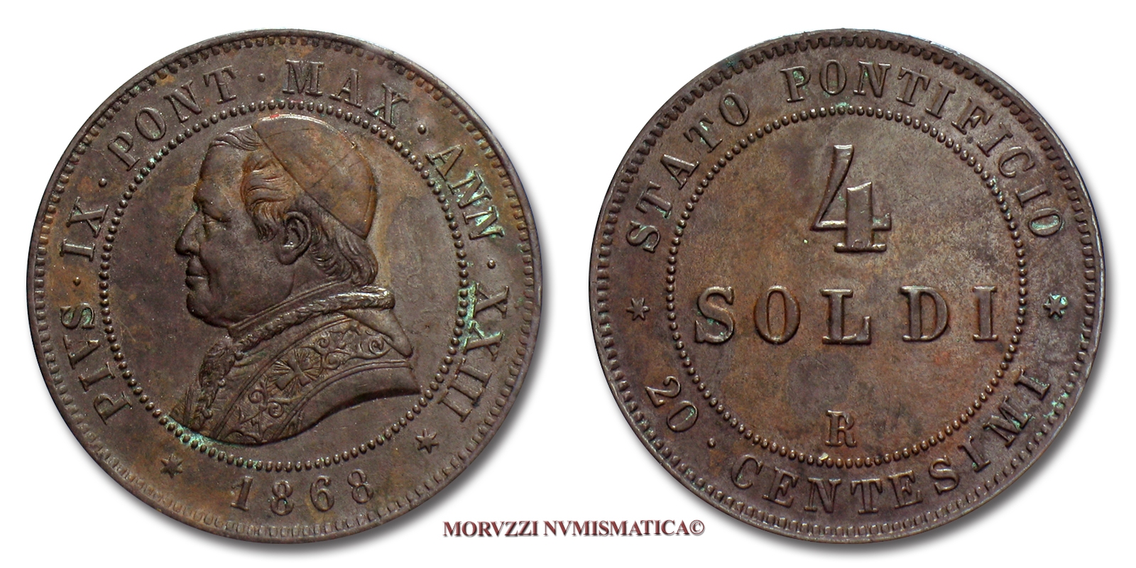 Stato Pontificio, PIO IX, 4 SOLDI, 1868 A XXIII, (Pagani 594) | Moruzzi Numismatica