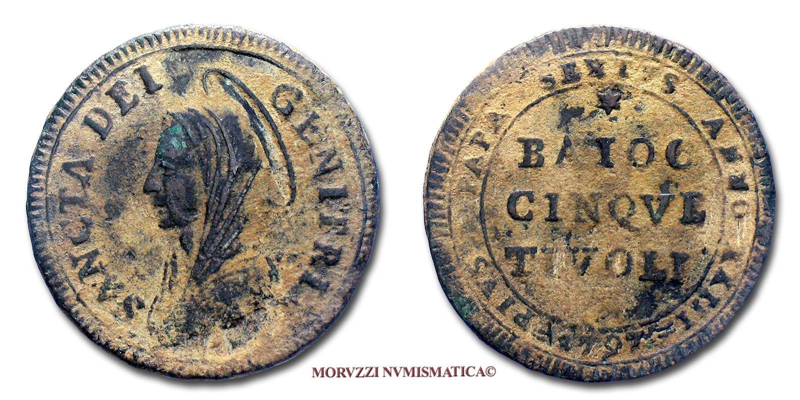 Stato Pontificio, PIO VI, Braschi, 1775-1799, BAIOCCHI 5, ANNO XXIII - 1797 | Moruzzi Numismatica
