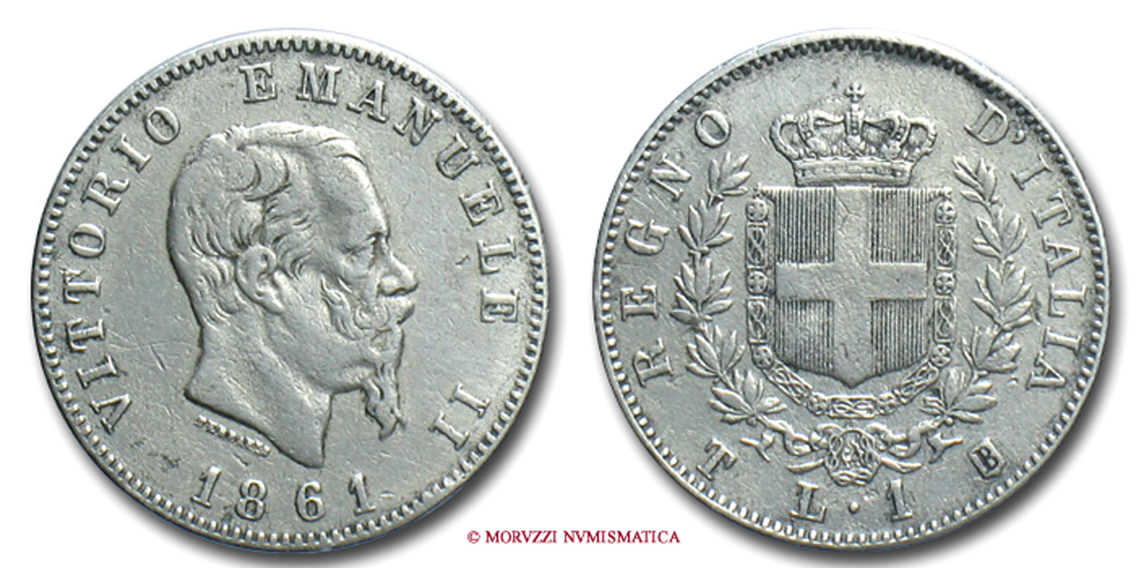 Regno d'Italia, VITTORIO EMANUELE II, 1 LIRA, 1861 T, Stemma sabaudo, zecca di Torino, ARGENTO, BB, (RR), (Pagani 511) / monete italiane moderne rare d'argento (moneta italiana moderna rara - Casa Savoia) | Moruzzi Numismatica