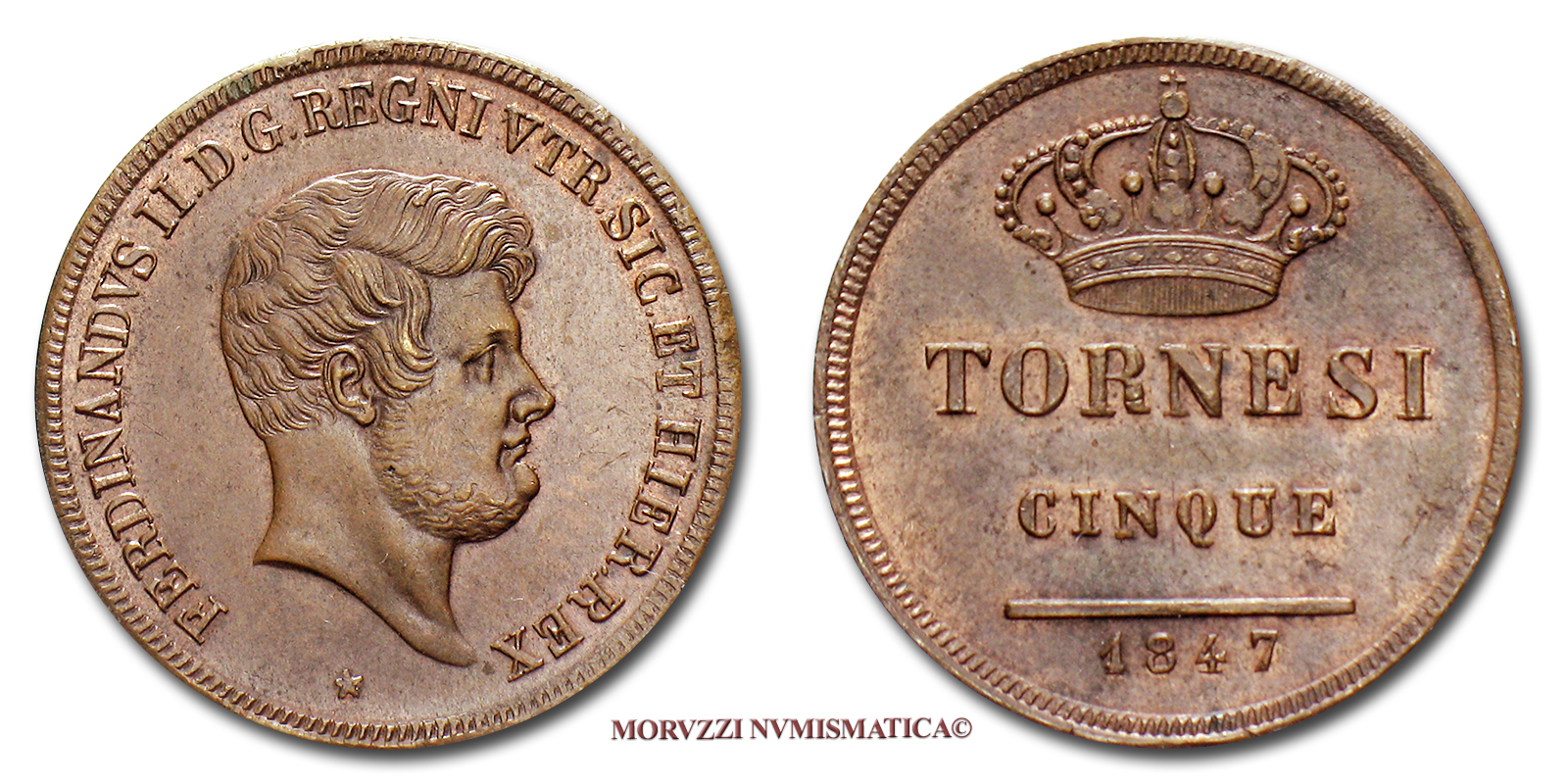 Regno delle due Sicilie, FERDINANDO II DI BORBONE, 1830-1859, TORNESI 5, 1847 | Moruzzi Numismatica