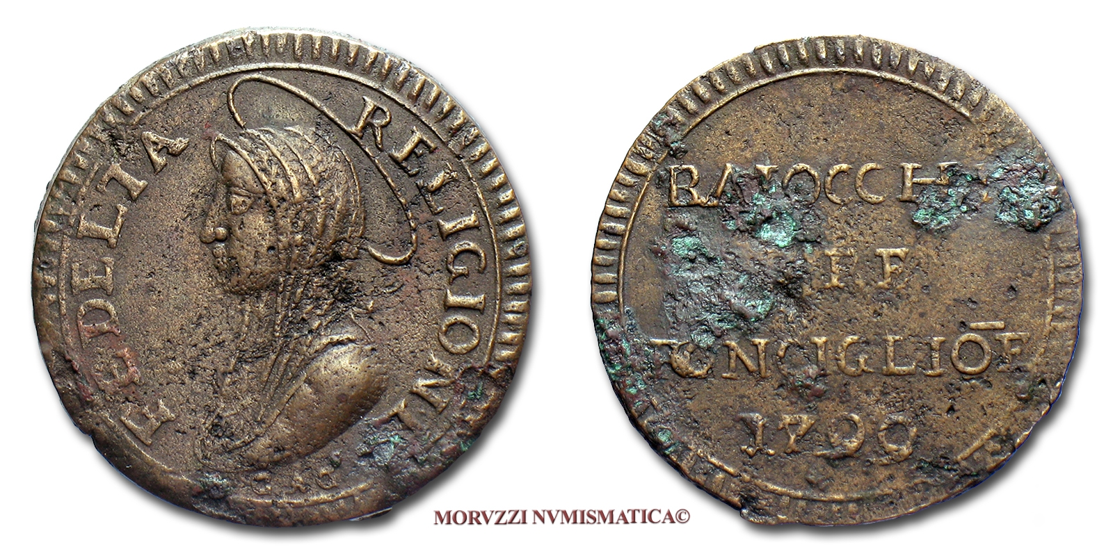 Ronciglione, OCCUPAZIONE AUSTRIACA, MADONNINA DA 3 BAIOCCHI, 1799, RAME, qBB, (RR), (Berman 3216) / monete italiane preunitarie di rame | Moruzzi Numismatica