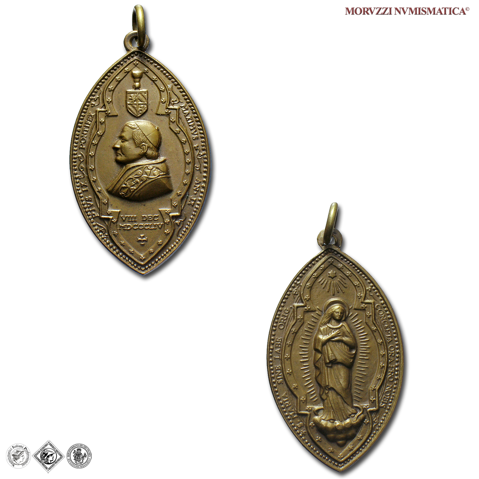 Stato Pontificio, PIO IX, Mastai Ferretti, MEDAGLIA IN BRONZO, 08.12.1854, Proclamazione del dogma dell'Immacolata Concezione, Opus Costanzo Jehotte, FDC, (R), (Bartolotti IX/16var.) / medaglie papali rare (medaglie pontificie da collezione) | Moruzzi Numismatica