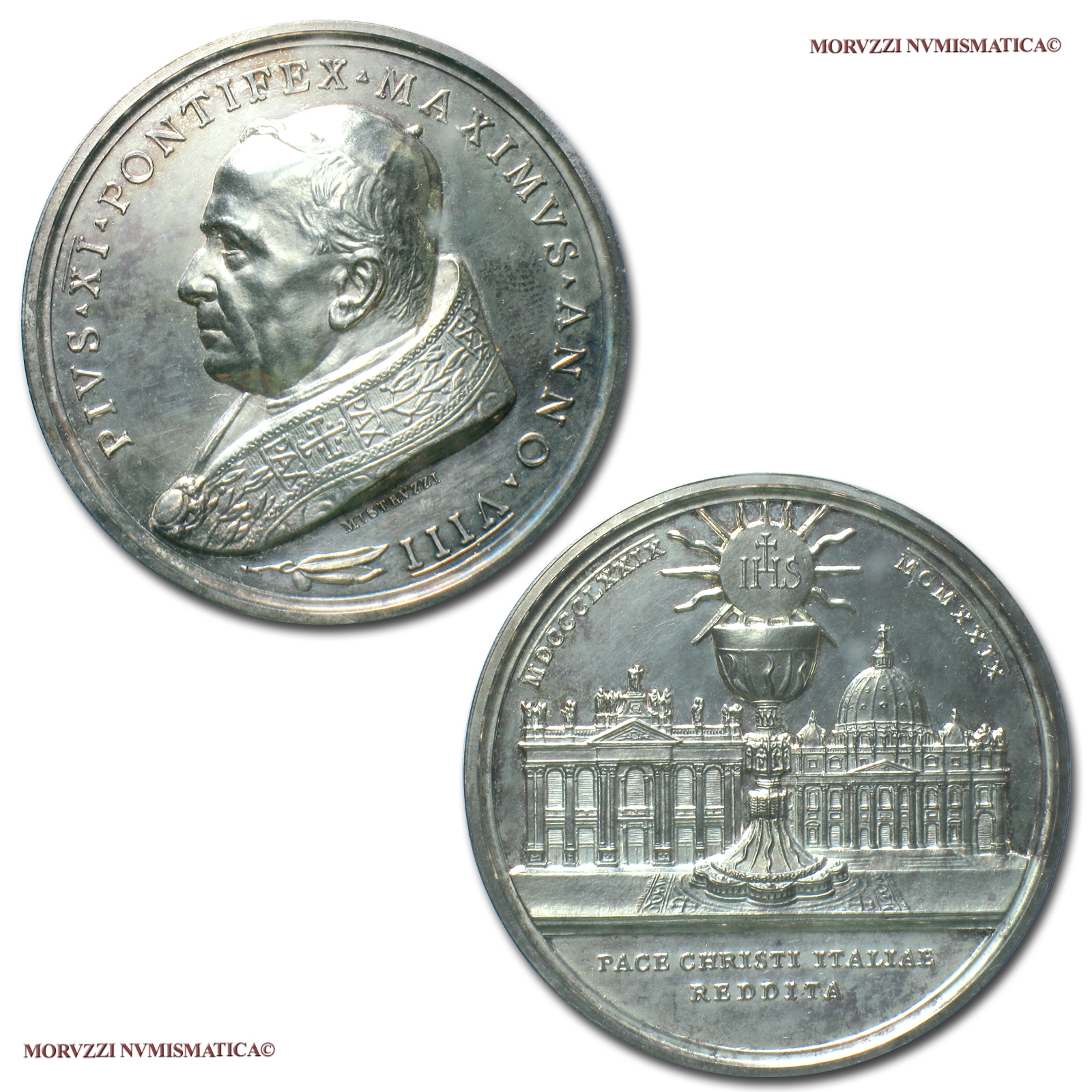 Città del Vaticano, PIO XI, MEDAGLIA ANNUALE IN ARGENTO, 1929 ANNO VIII, Concordato tra Italia e Santa Sede, Opus Aurelio Mistruzzi, FDC, (Bartolotti E929) / Pope Pius XI Ratti SILVER Papal medals (medaglie papali d'argento - medaglie pontificie annuali) | Moruzzi Numismatica
