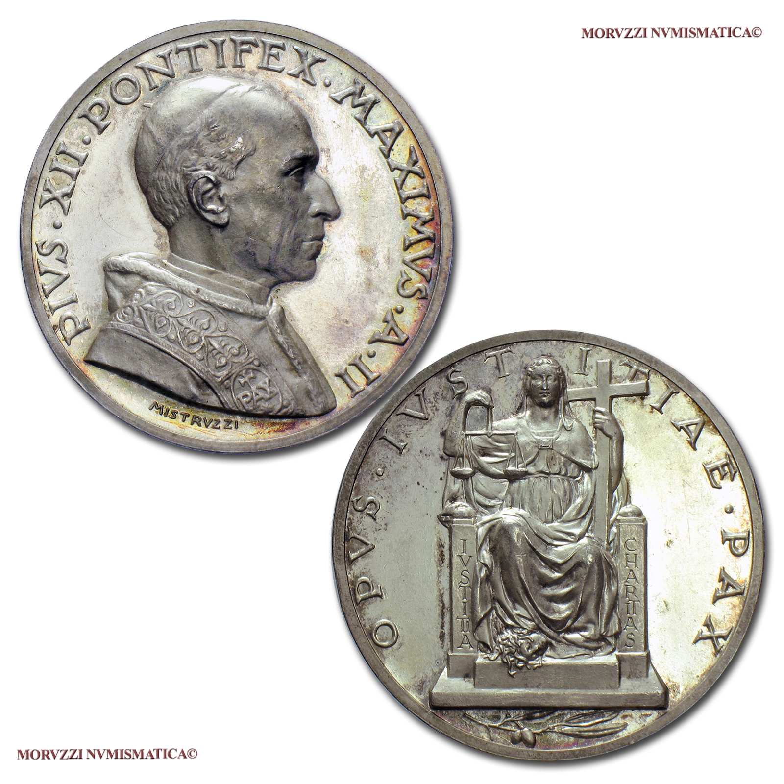 Città del Vaticano, PIO XII, MEDAGLIA ANNUALE IN ARGENTO, 1940 A II, Esortazione alla Pace, Opus A. Mistruzzi, FDC, (Bartolotti 940) / Pius XII SILVER MEDAL Papal medals (medaglie papali d'argento) Silbermedaille - Pie XII | Moruzzi Numismatica