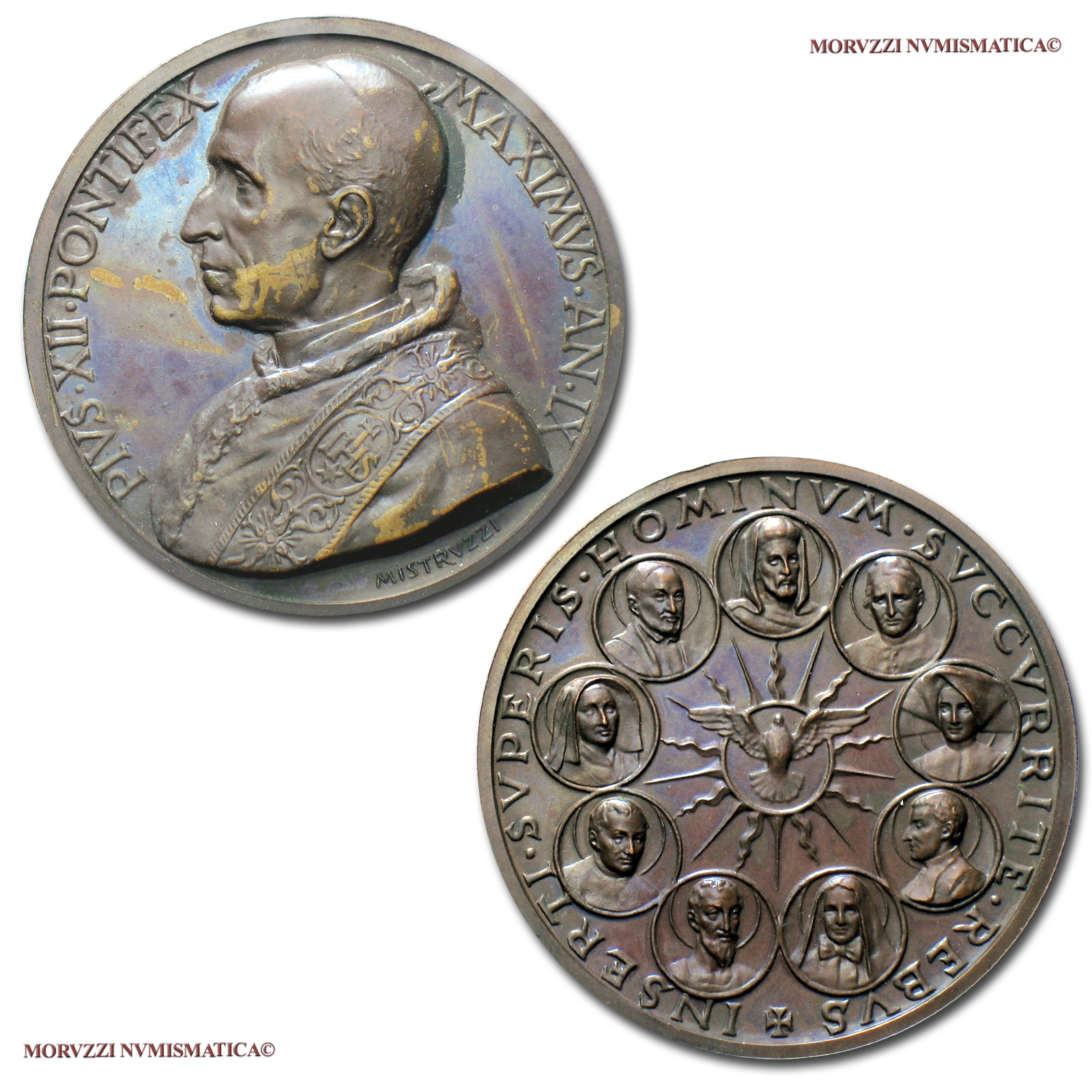 Città del Vaticano, PIO XII, MEDAGLIA ANNUALE IN BRONZO, 1947 A IX, Canonizzazioni del 1947, Opus Mistruzzi, qFDC, (Bartolotti 947) / Pius XII BRONZE MEDAL Papal medals (medaglie papali di bronzo - medaglie pontificie) Bronzemedaille - Pie XII médaille | Moruzzi Numismatica
