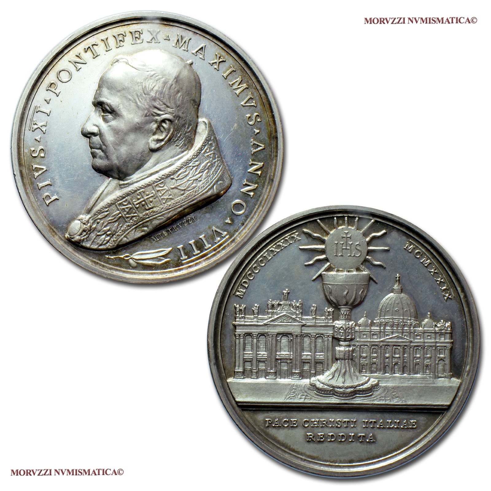 Città del Vaticano, PIO XI, MEDAGLIA ANNUALE IN ARGENTO, 1929 ANNO VIII, Concordato tra Italia e Santa Sede, Opus Mistruzzi, FDC, (Bartolotti E929) / Pope Pius XI Ratti SILVER Papal medals (medaglie papali d'argento - medaglie pontificie da collezione) | Moruzzi Numismatica