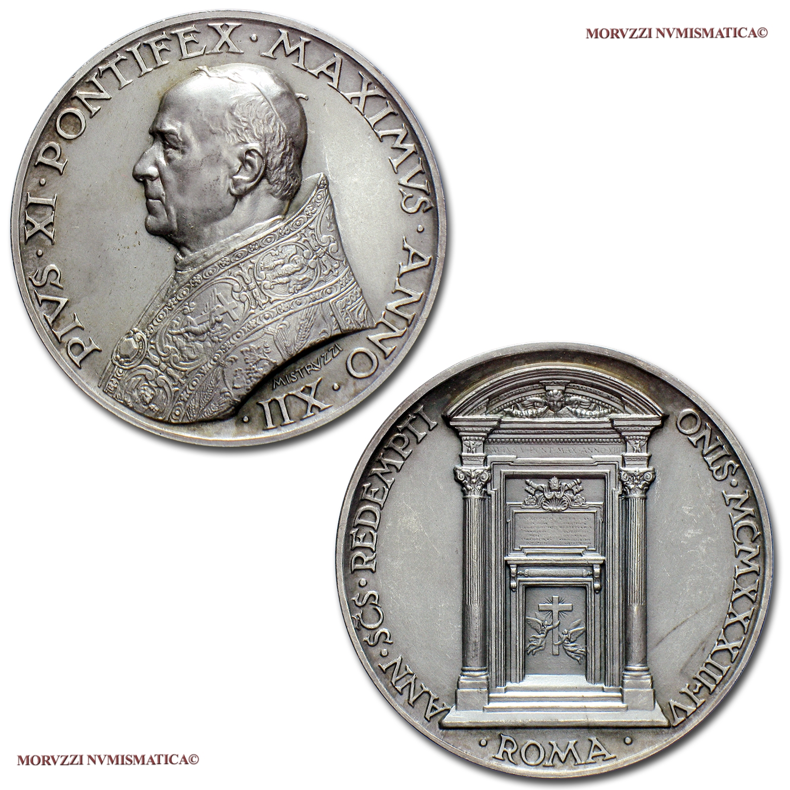 Stato Pontificio, PIO XI, MEDAGLIA ANNUALE IN ARGENTO, Giubileo straordinario 1933 (Anno Santo della Redenzione), Opus Mistruzzi, FDC, (Bartolotti E933) Pius XI SILVER MEDAL (medals - medaglie papali d'argento - medaglie pontificie) médaille de Pie XI | Moruzzi Numismatica