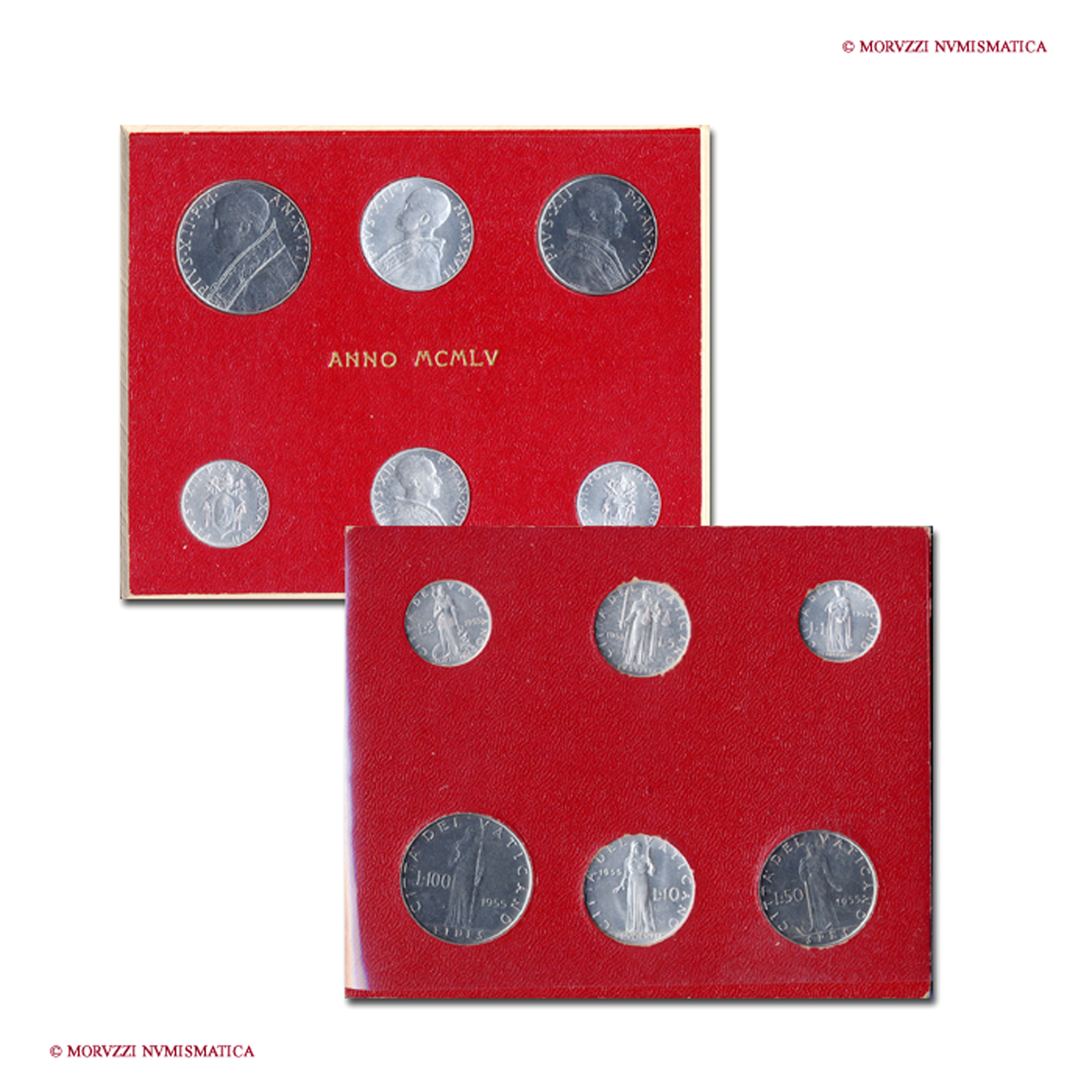 Città del Vaticano, PIO XII, Pacelli, 1939-1958, SERIE ANNUALE DI 6 VALORI, 1955 A XVII | Moruzzi Numismatica