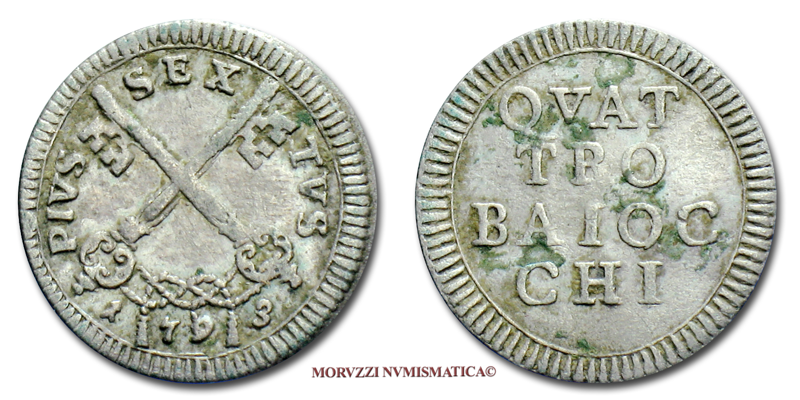Stato Pontificio, PIO VI, Braschi, 1775-1799, MURAIOLA da 4 BAIOCCHI, 1793 | Moruzzi Numismatica