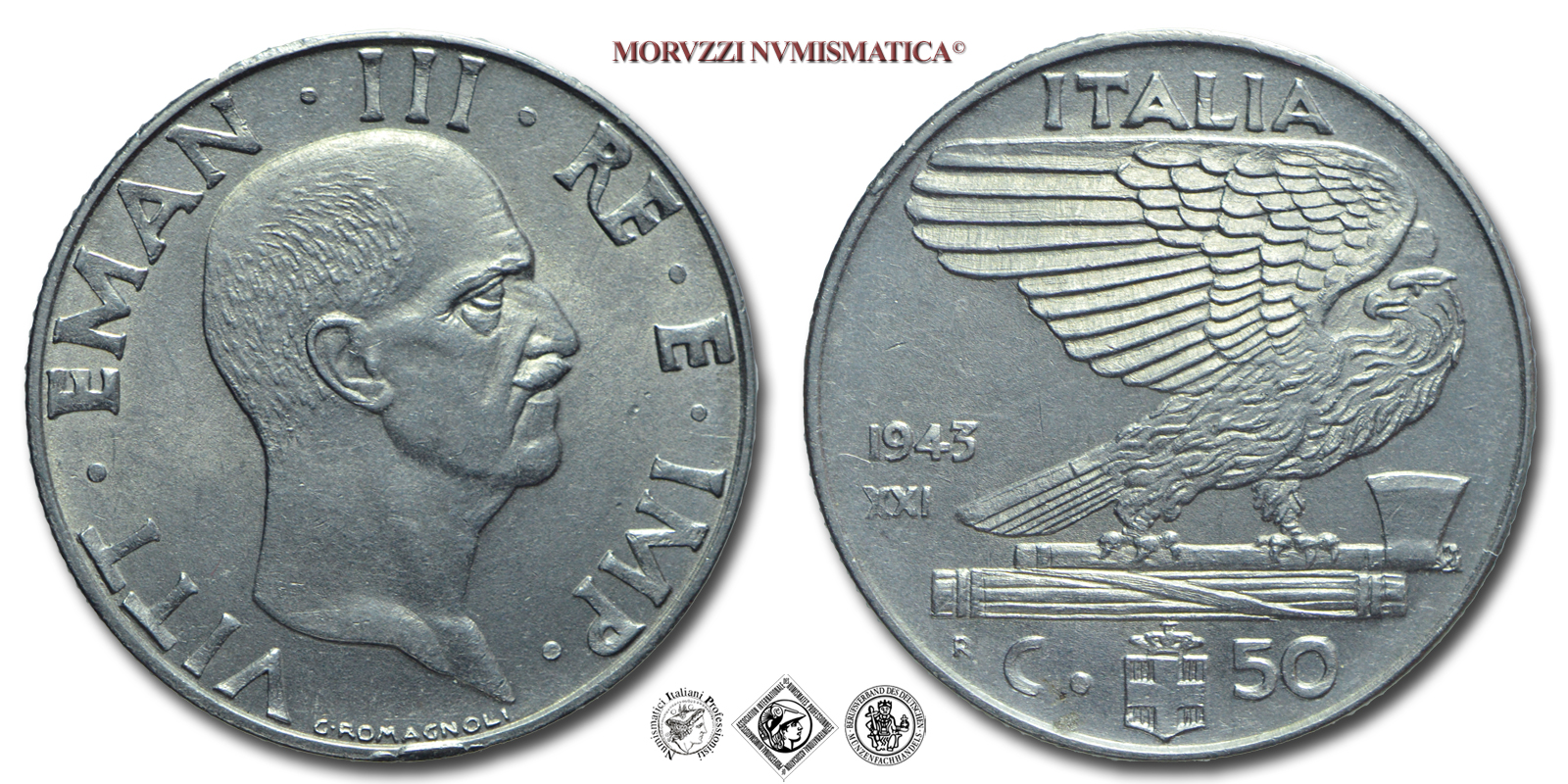 Regno d'Italia, VITTORIO EMANUELE III, 50 CENTESIMI, 1943 XXI, Impero, Zecca di Roma, NICHEL, SPL, (R), (Pagani 826) / monete italiane moderne rare (moneta italiana moderna rara da collezione - Casa Savoia) | Moruzzi Numismatica
