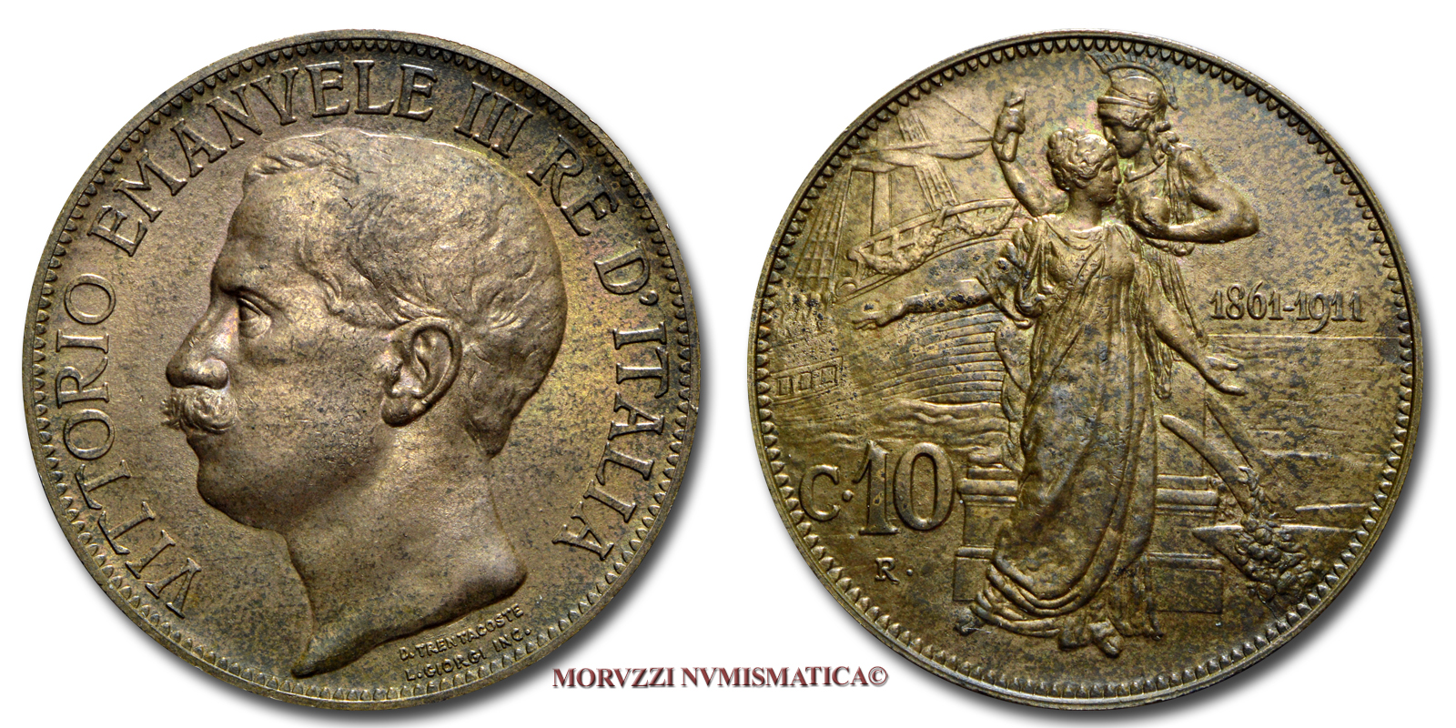 Regno d'Italia, VITTORIO EMANUELE III, 10 CENTESIMI, 1911, Cinquantenario, zecca di Roma, RAME, FDC, (Pagani 863) / monete italiane moderne (moneta italiana moderna da collezione - Casa Savoia) | Moruzzi Numismatica