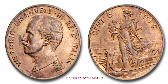 Regno d'Italia,VITTORIO EMANUELE III,1900-1943,CENTESIMI 5,Italia su prora, 1912 | Moruzzi Numismatica