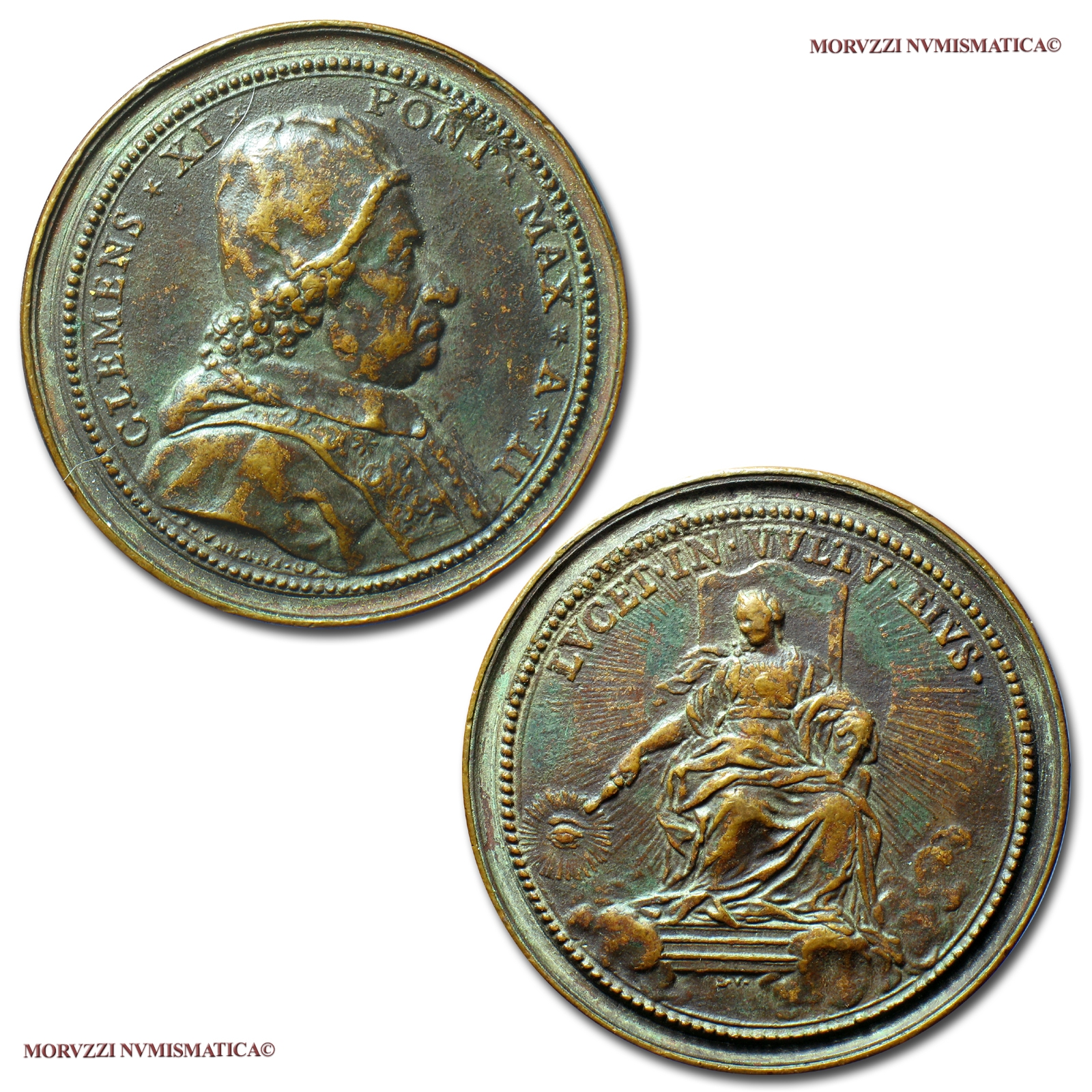Stato Pontificio, CLEMENTE XI, MEDAGLIA STRAORDINARIA IN BRONZO, A II (1702), La Religione illumina le Tenebre, Opus Ferdinando de Saint-Urbain, mBB, (R), (Miselli 32) / Pope Clemens XI BRONZE MEDALS (medaglie papali rare - medaglie pontificie) | Moruzzi Numismatica