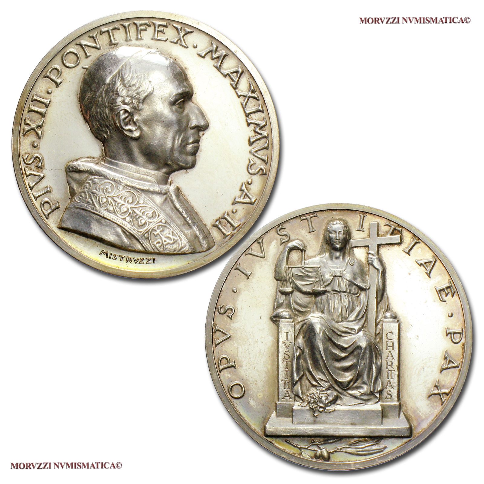 Città del Vaticano, PIO XII, MEDAGLIA ANNUALE IN ARGENTO, 1940 A II, Esortazione alla Pace, Opus A. Mistruzzi, (Bartolotti 940) | Moruzzi Numismatica