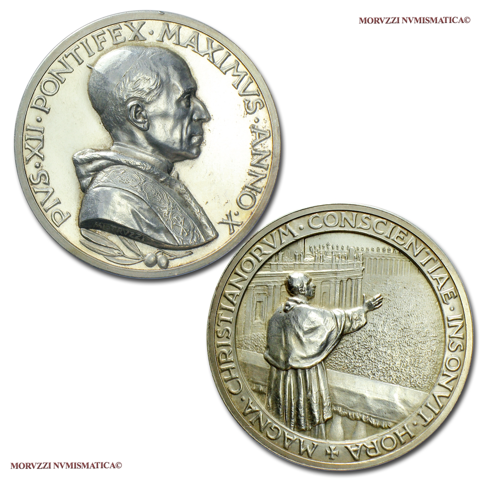 Città del Vaticano, PIO XII, MEDAGLIA IN ARGENTO, 1948 ANNO X, Discorso di Pasqua del 1948, Opus A. Mistruzzi, (Bartolotti 948) | Moruzzi Numismatica