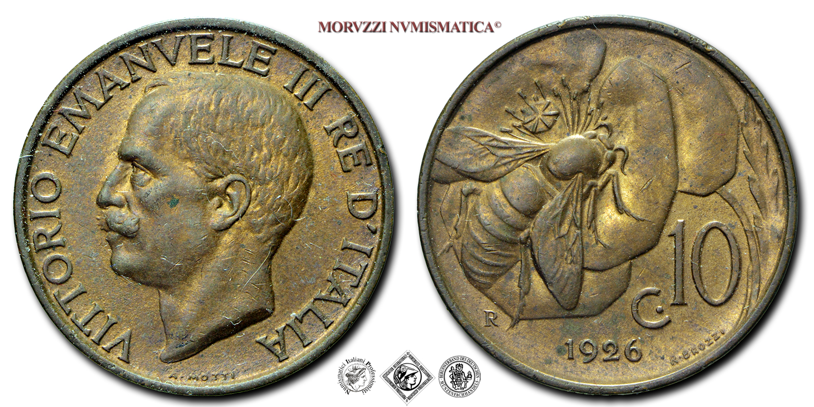 Regno d'Italia, VITTORIO EMANUELE III, 10 CENTESIMI, 1926, Ape, Zecca di Roma, RAME, qFDC, (NC), (Pagani 871) / monete italiane moderne (moneta italiana moderna da collezione - Casa Savoia) | Moruzzi Numismatica