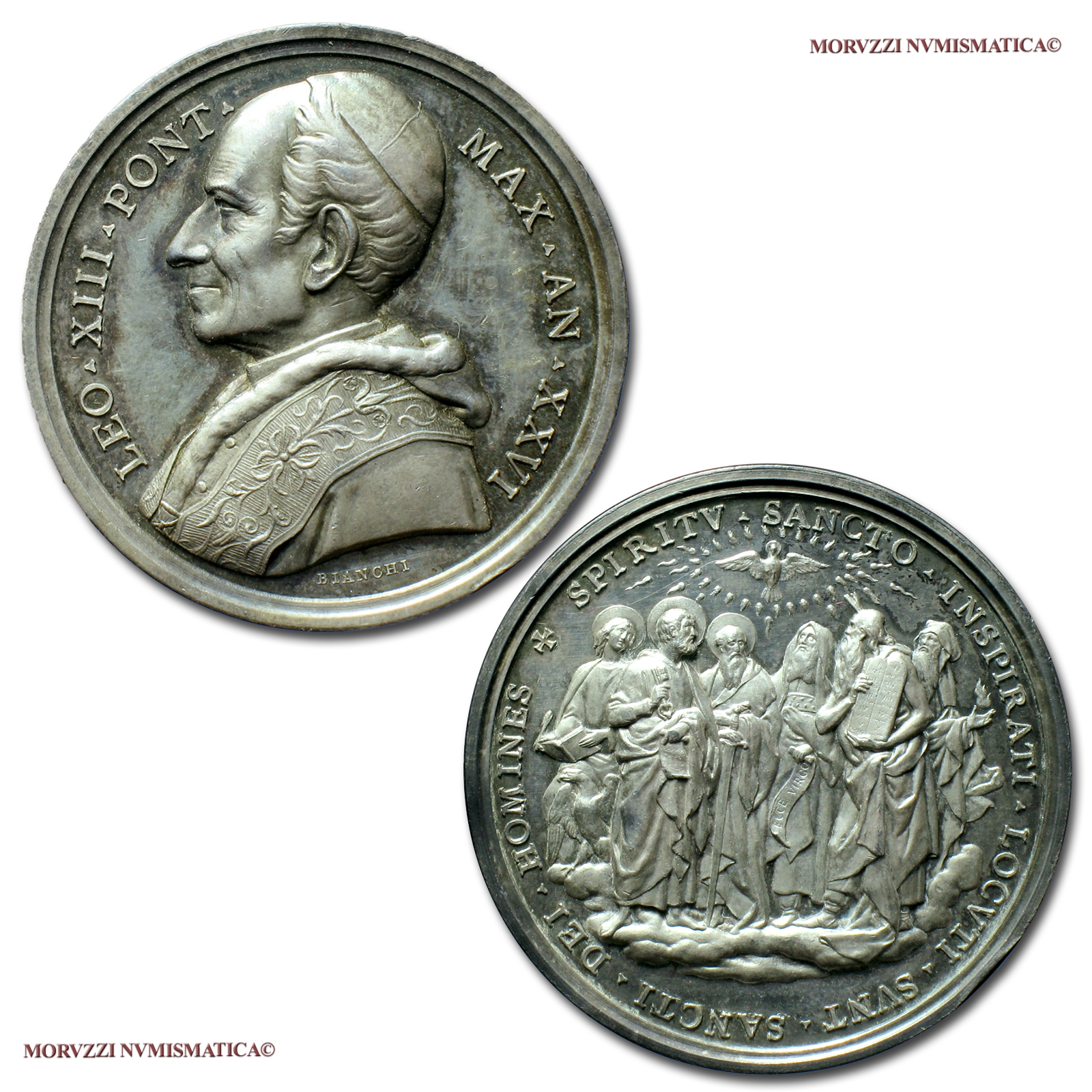 Stato Pontificio, LEONE XIII, MEDAGLIA ANNUALE IN ARGENTO, AN XXVI (1903), Commissione per gli studi biblici, Opus Francesco Bianchi, qFDC, (NC), (Bartolotti E903) / Leo XIII Pecci SILVER MEDALS (medaglie papali d'argento - medaglie pontificie annuali) | Moruzzi Numismatica