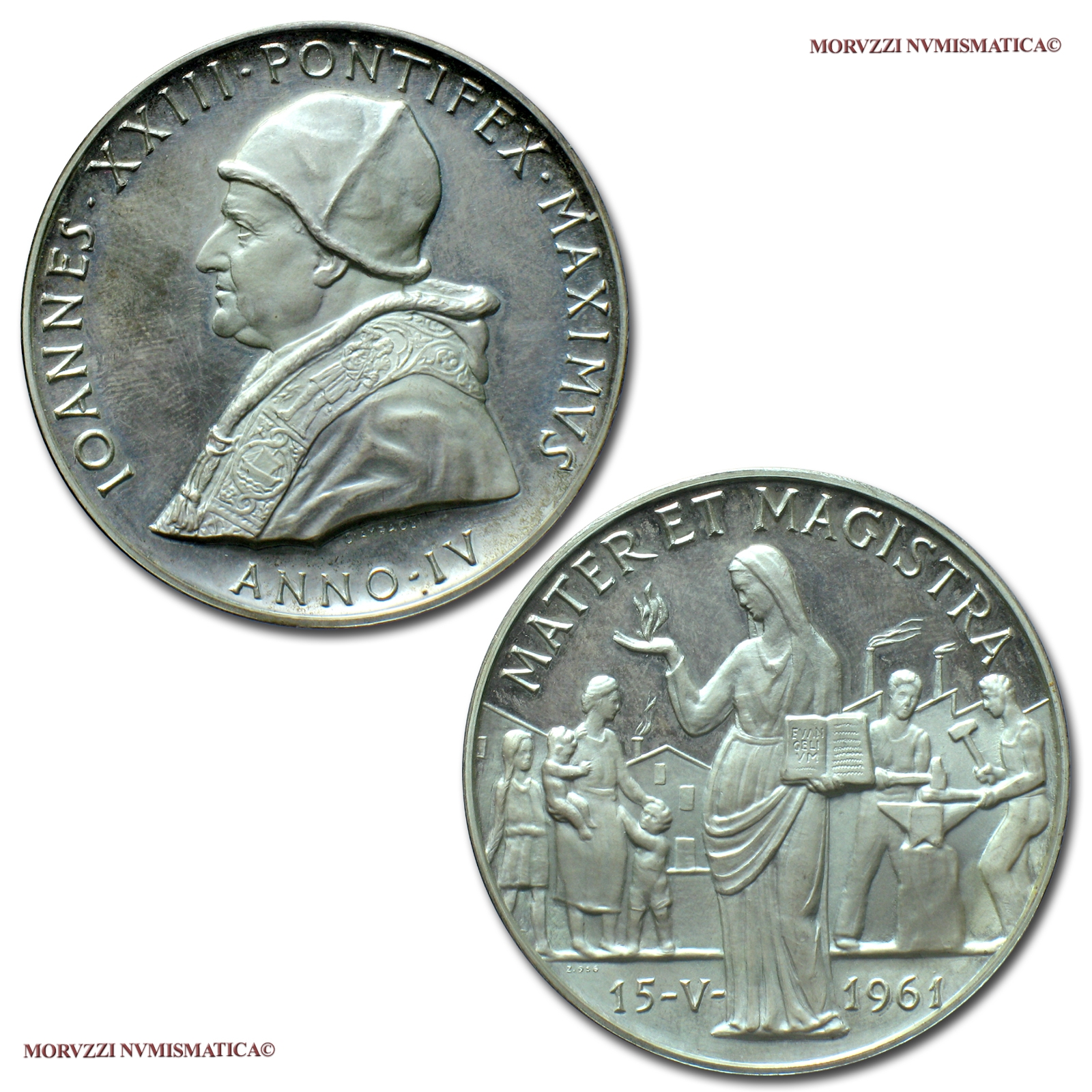 Città del Vaticano, GIOVANNI XXIII, MEDAGLIA ANNUALE IN ARGENTO, ANNO IV, Enciclica Mater et Magistra, Opus Pietro Giampaoli, FDC, (Bartolotti E962) / Pope John XXIII Roncalli SILVER MEDALS (medaglie papali d'argento - medaglie pontificie annuali) | Moruzzi Numismatica