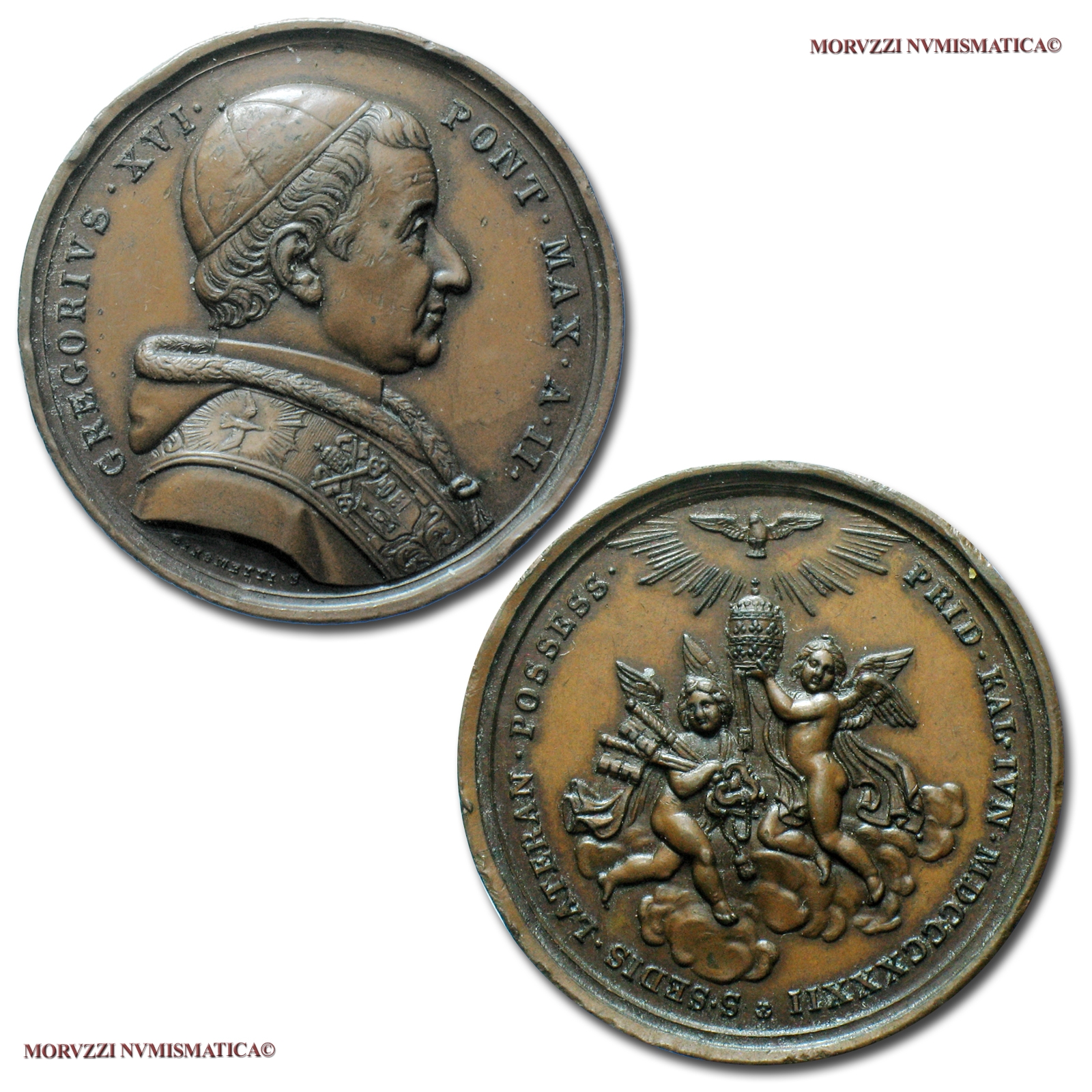 Stato Pontificio, GREGORIO XVI, MEDAGLIA STRAORDINARIA IN BRONZO, 1832 A II, Possesso del Laterano, Opus Giuseppe Girometti, mBB, (R), (Boccia 27) / Pope Gregory XVI Cappellari BRONZE MEDALS (medaglie papali rare - medaglie pontificie straordinarie) | Moruzzi Numismatica