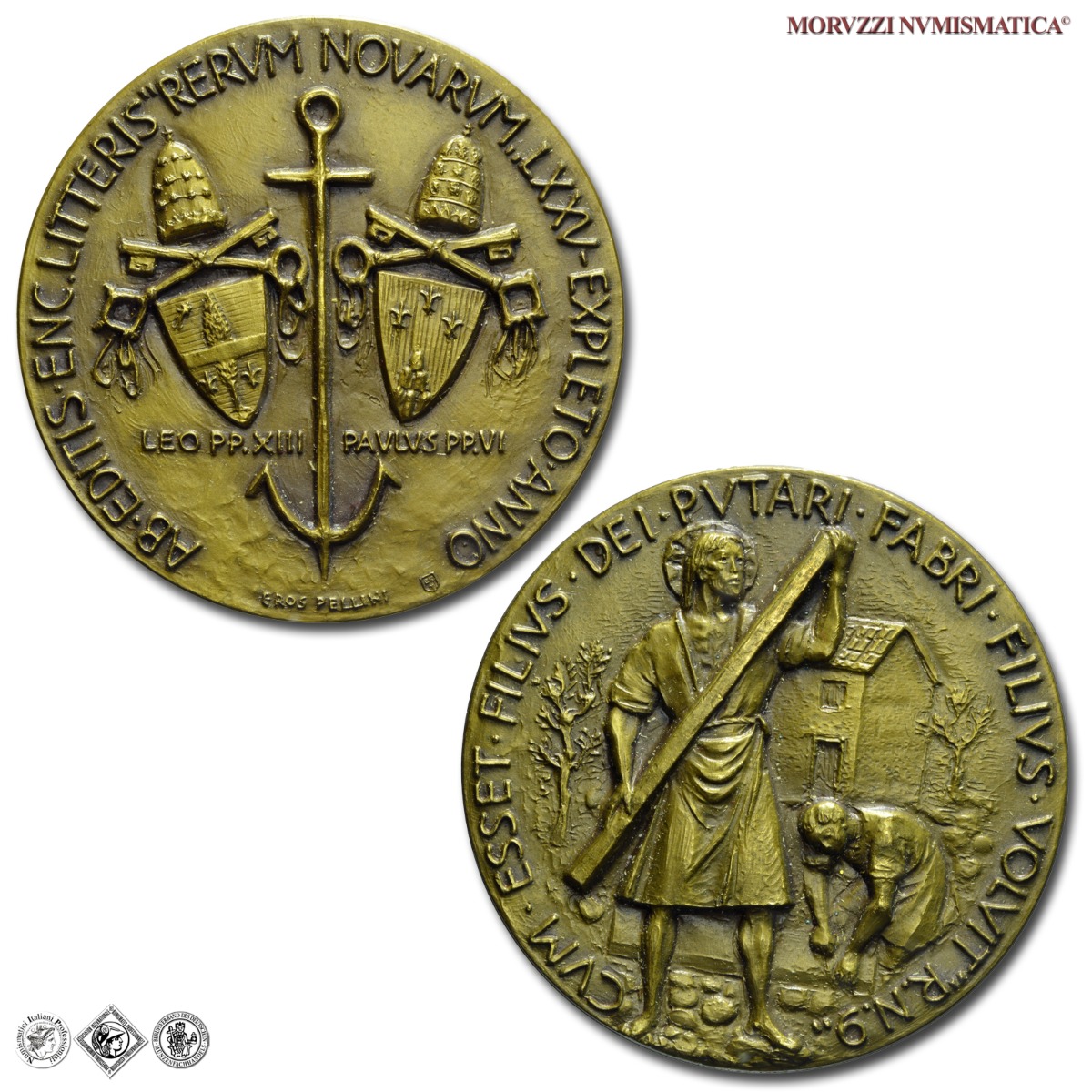 Città del Vaticano, PAOLO VI, Montini, MEDAGLIA STRAORDINARIA IN BRONZO, 1966, 75° Anniversario Enciclica Rerum Novarum, Opus Eros Pellini, FDC, (Unificato p. 500) / medaglie papali pontificie straordinarie d'argento | Moruzzi Numismatica
