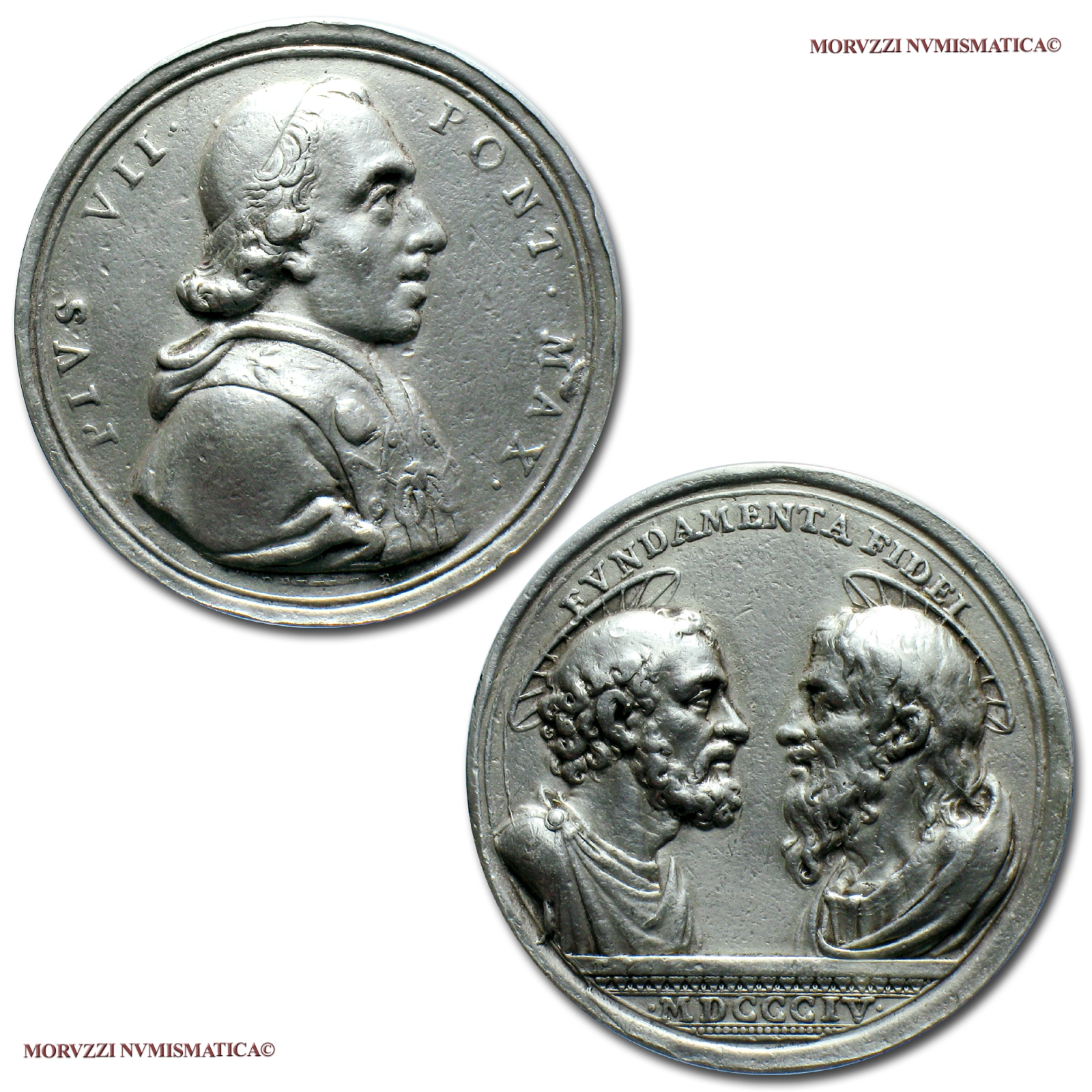 Stato Pontificio, PIO VII, MEDAGLIA STRAORDINARIA IN ARGENTO, 1804, Devozione ai SS. Apostoli Pietro e Paolo, Opus Mercandetti, mBB, (RR), (Patrignani 19b) / Pope Pius VII Chiaramonti SILVER MEDALS (medaglie papali rare d'argento - medaglie pontificie) | Moruzzi Numismatica