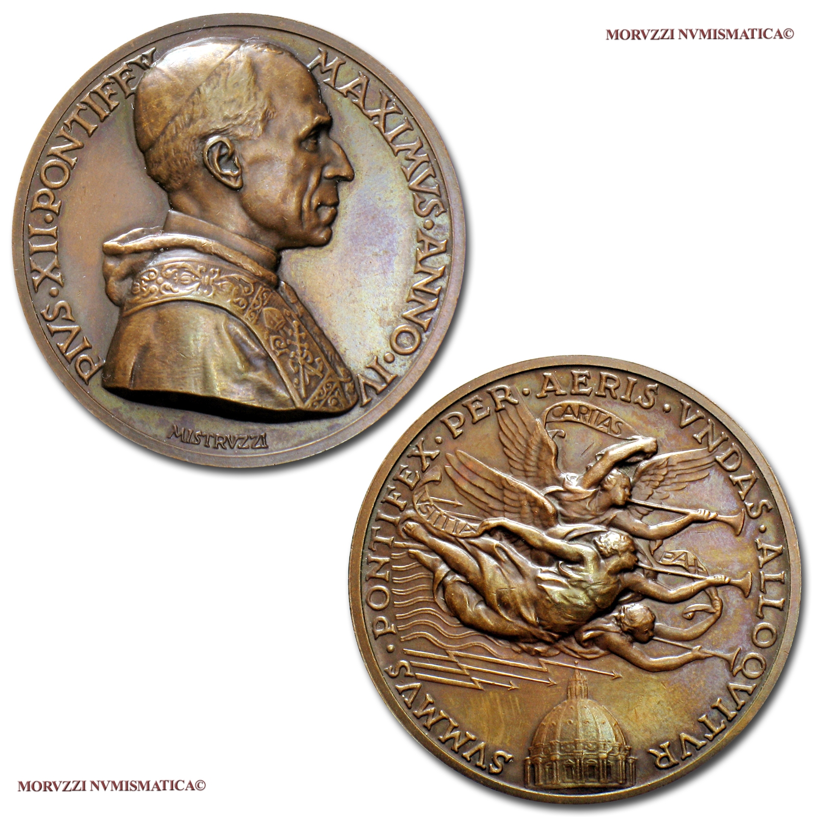 Città del Vaticano, PIO XII, MEDAGLIA IN BRONZO, 1942 A IV, Radiomessaggio per la pace, Opus Mistruzzi, (Bartolotti 942) | Moruzzi Numismatica
