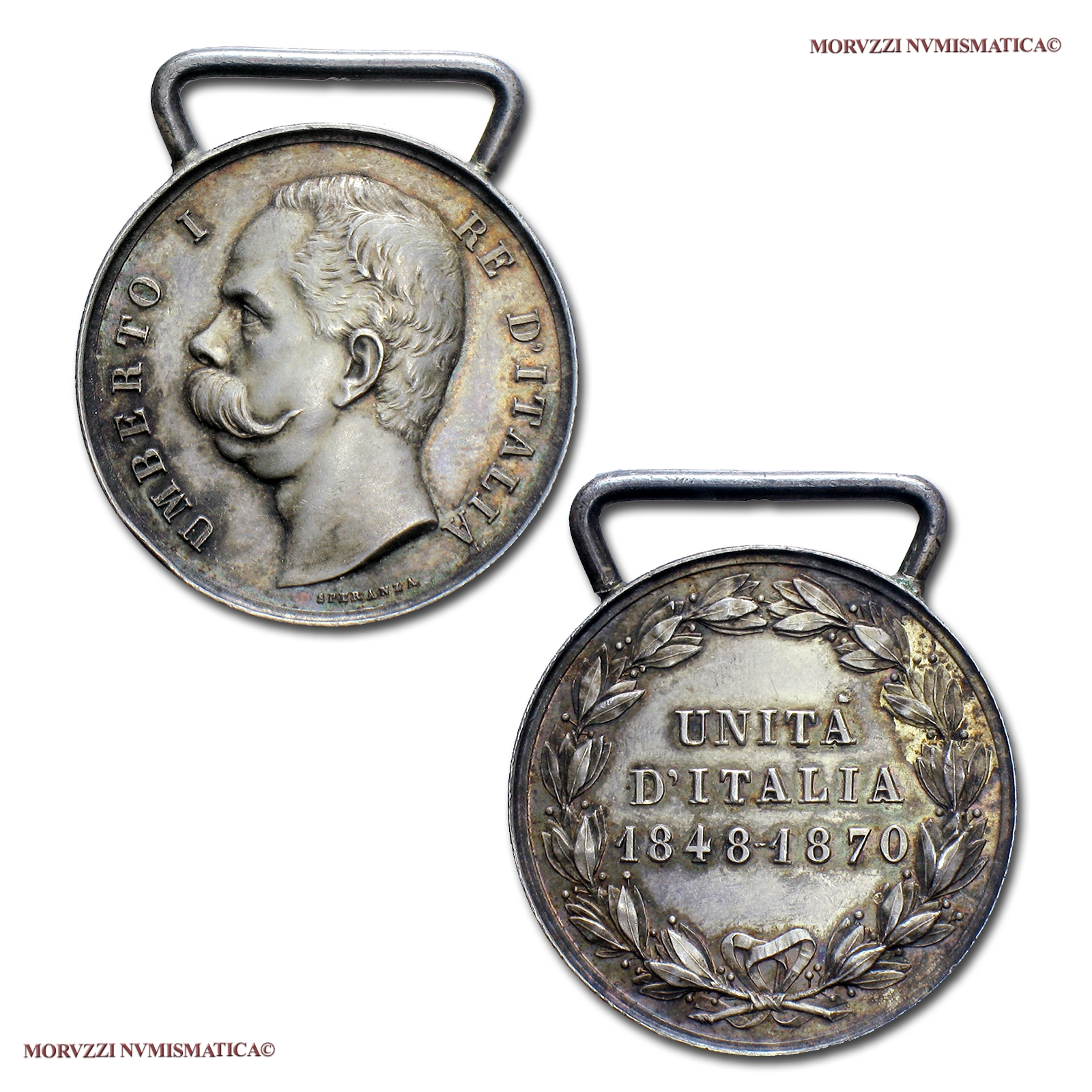 Regno d'Italia, UMBERTO I, MEDAGLIA IN BRONZO ARGENTATO, 26.04.1883, Commemorazione Unità d'Italia, Opus Speranza, mSPL / medaglie italiane di bronzo da collezione (Casa Savoia) | Moruzzi Numismatica