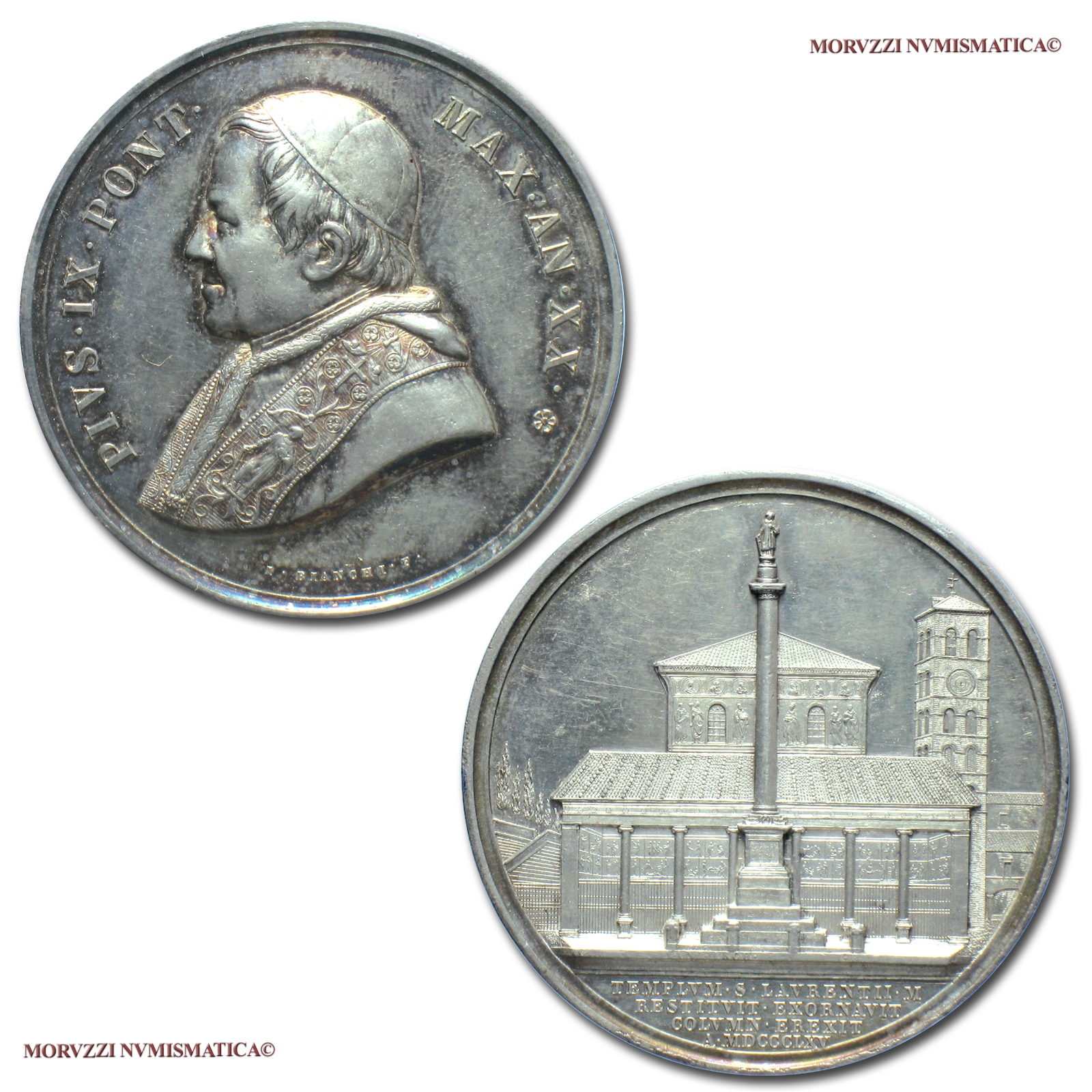 Stato Pontificio, PIO IX, MEDAGLIA ANNUALE IN ARGENTO, 1865 AN XX