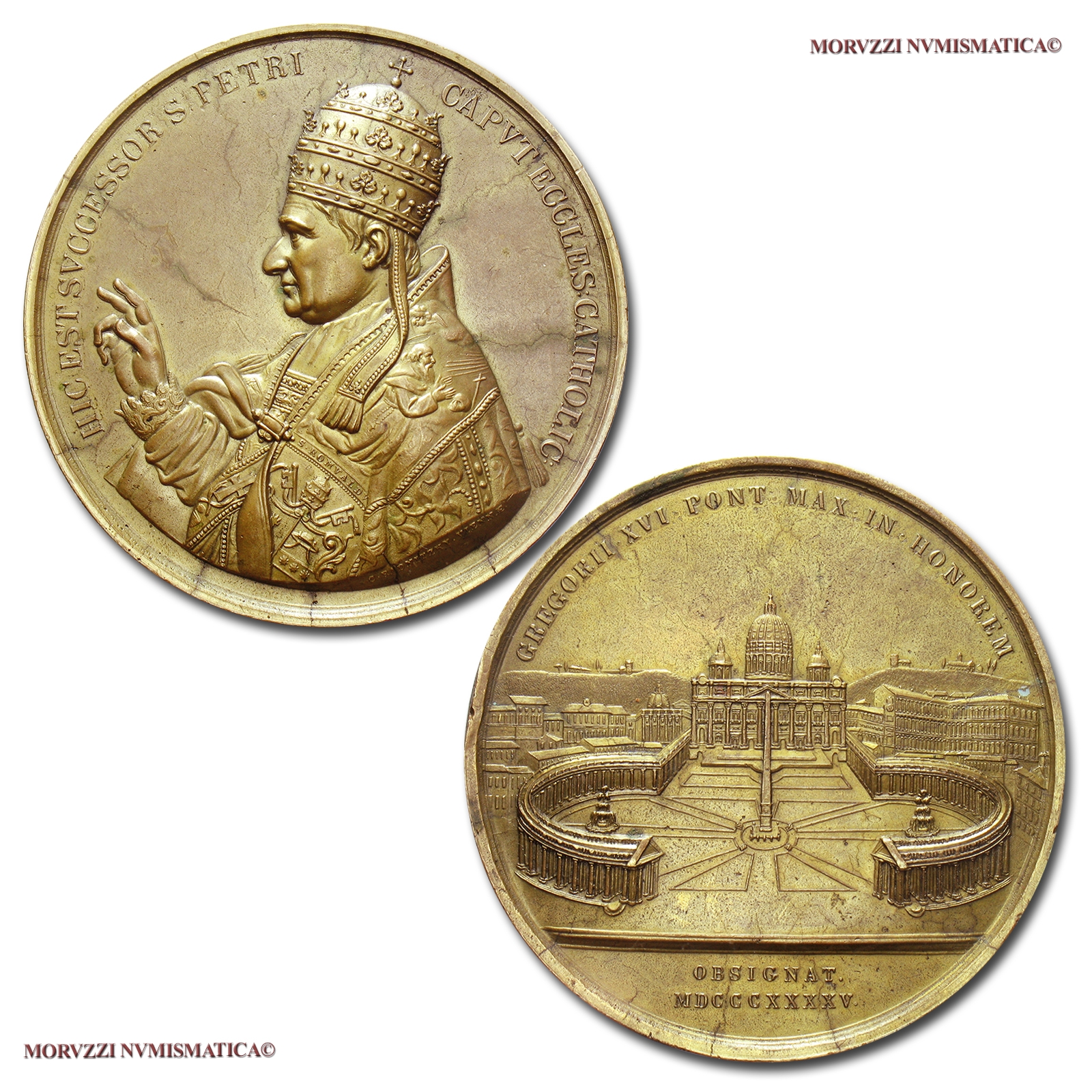 Stato Pontificio, GREGORIO XVI, MEDAGLIA IN BRONZO, 1845, Opus  Karl Radnitzky, Pellegrinaggio a Roma gruppo cittadini austriaci, veduta di piazza S. Pietro, (Patrignani 104) | Moruzzi Numismatica