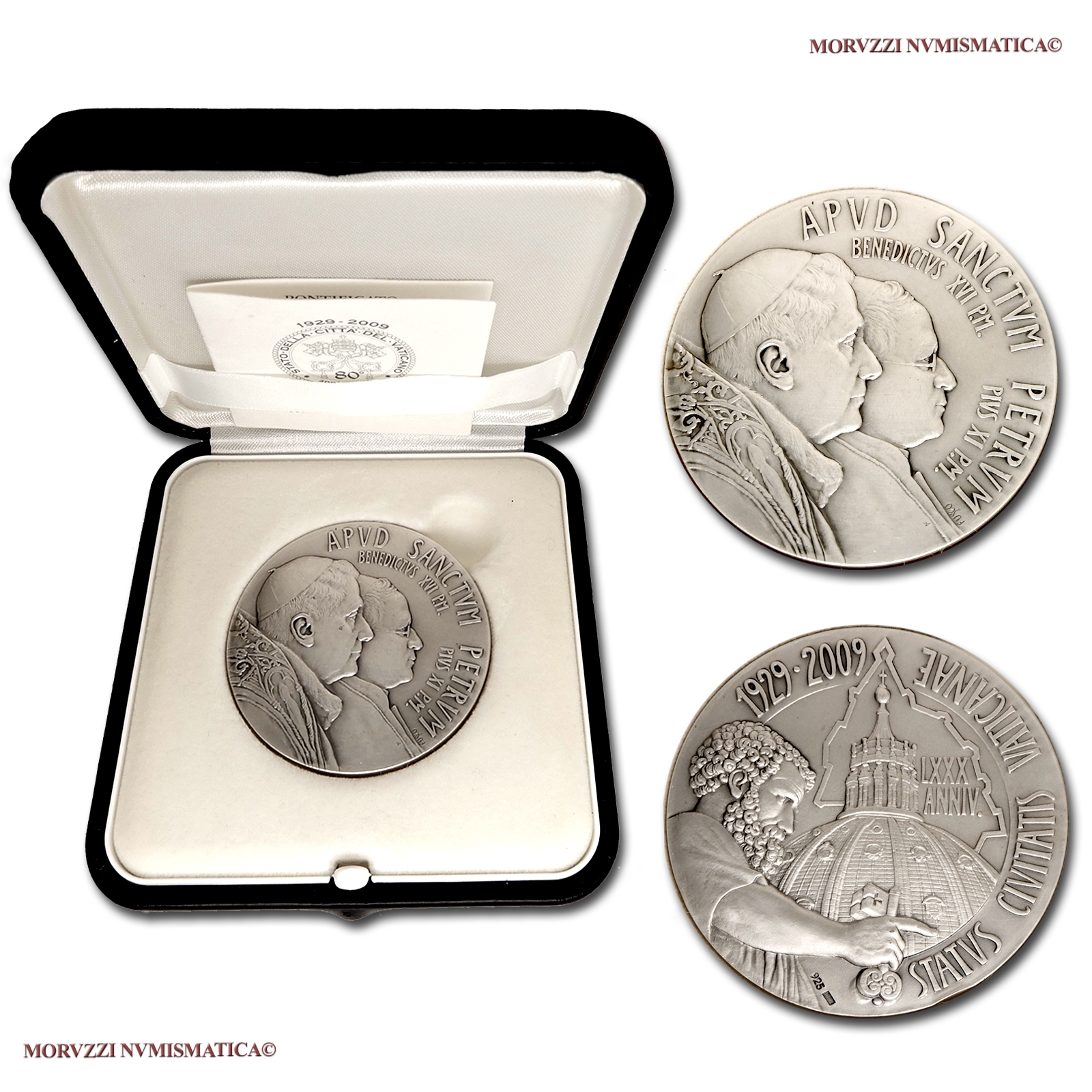 Città del Vaticano, BENEDETTO XVI, MEDAGLIA STRAORDINARIA IN ARGENTO, 2009, 80° Anniversario fondazione Città del Vaticano, Opus Fusco, qFDC, (RRR) / Pope Benedict XVI Ratzinger SILVER MEDAL Papal medals (medaglie papali d'argento - medaglie pontificie) | Moruzzi Numismatica