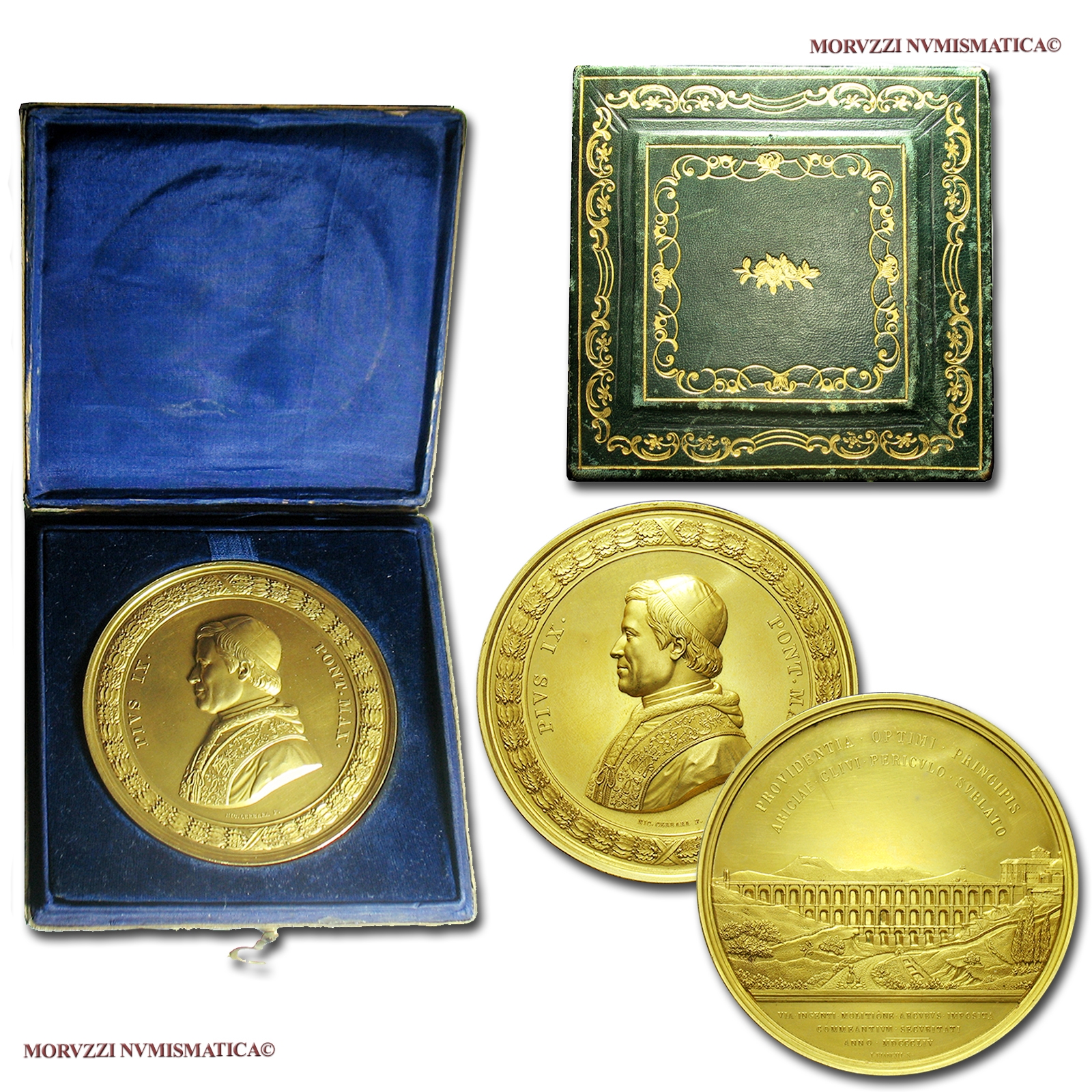 Stato Pontificio, PIO IX, MEDAGLIA STRAORDINARIA IN BRONZO DORATO, 1854, Costruzione del Ponte di Ariccia, Opus Nicola Cerbara e Giuseppe Bianchi, FDC, (RRR), (Bartolotti 9) Pope Pius IX BRONZE MEDALS (medaglie papali rare di bronzo - medaglie pontificie) | Moruzzi Numismatica