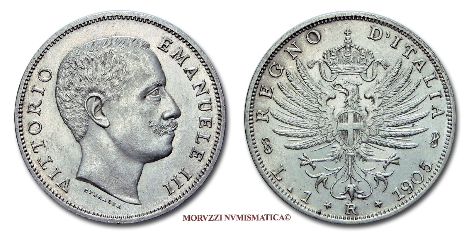 Regno d'Italia, VITTORIO EMANUELE III, 1 LIRA, 1905, Aquila Sabauda, zecca di Roma, ARGENTO, qFDC, (RR), (Pagani 765) / monete italiane d'argento | Moruzzi Numismatica