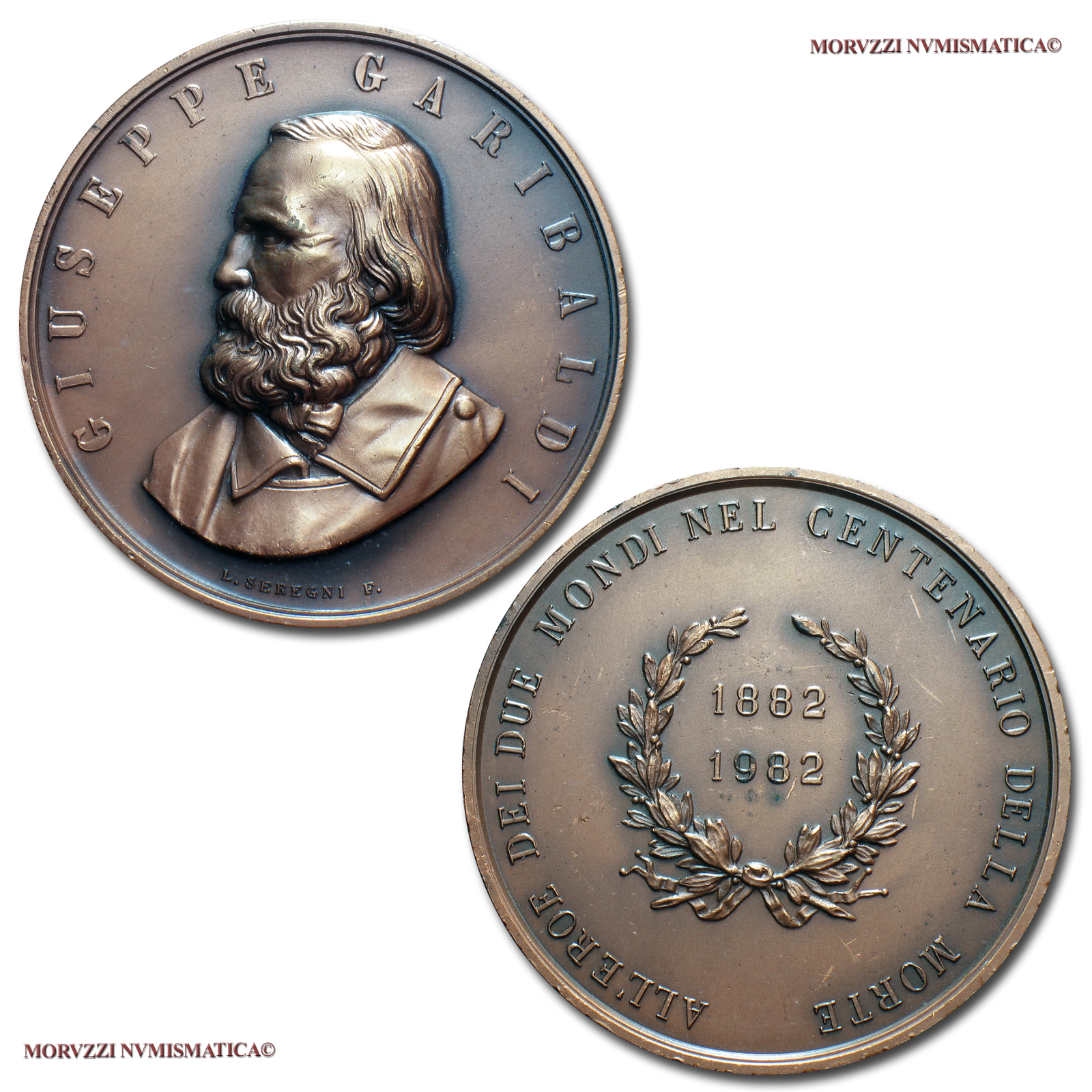 Italia, GIUSEPPE GARIBALDI, MEDAGLIA IN BRONZO, 1982, Centenario della morte, Opus Luigi Seregni, FDC / medaglie italiane moderne commemorative da collezione | Moruzzi Numismatica
