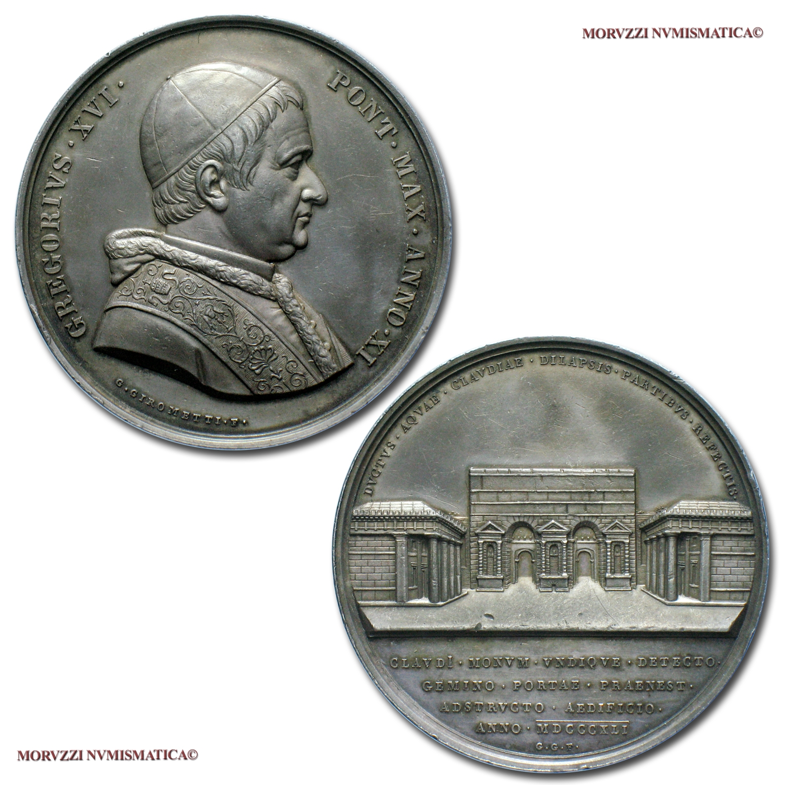 Stato Pontificio, GREGORIO XVI, MEDAGLIA ANNUALE IN ARGENTO, 1841 ANNO XI, Restauro dell'acquedotto Claudio, Opus Giuseppe Girometti, qFDC, (NC), (Bartolotti E841) / Pope Gregory XVI SILVER MEDALS (medaglie papali d'argento - medaglie pontificie annuali) | Moruzzi Numismatica