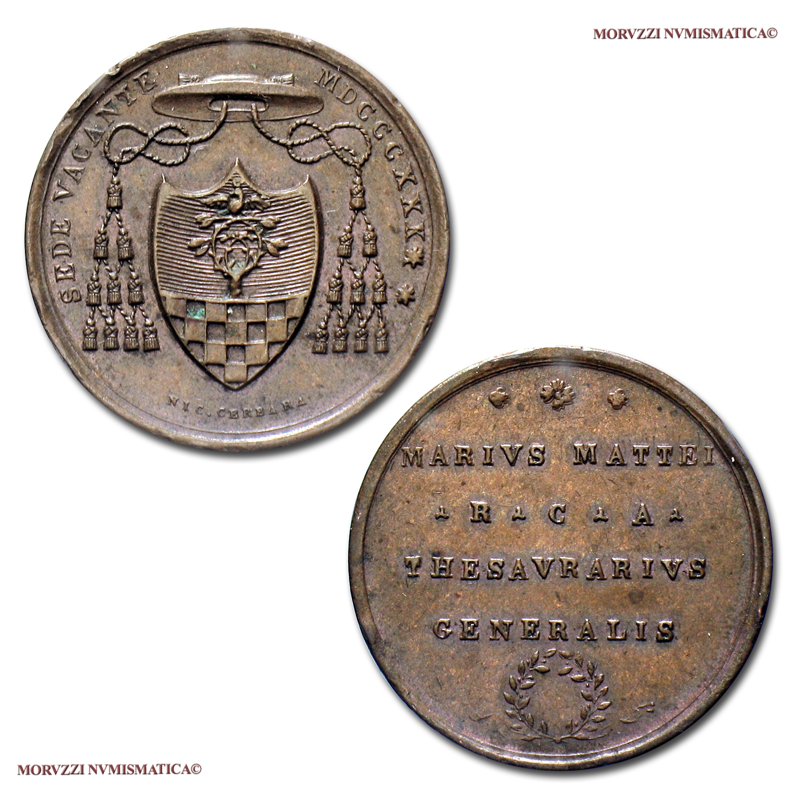 Stato Pontificio, SEDE VACANTE 1830, MEDAGLIA IN BRONZO, Camerlengo Monsignore M. Mattei, (Boccia 93) | Moruzzi Numismatica