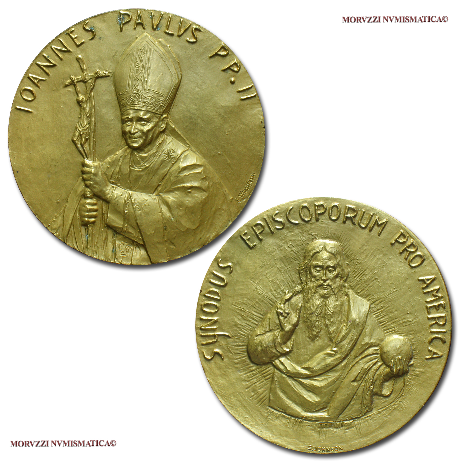 Città del Vaticano, GIOVANNI PAOLO II, MEDAGLIA IN BRONZO DORATO, 1997, Sinodo Speciale per l'America, Opus Enrico Manfrini (Stabilimento Stefano Johnson di Milano), FDC / Papież Jan Paweł II Karol Józef Wojtyła (medaglie papali - medaglie pontificie) | Moruzzi Numismatica