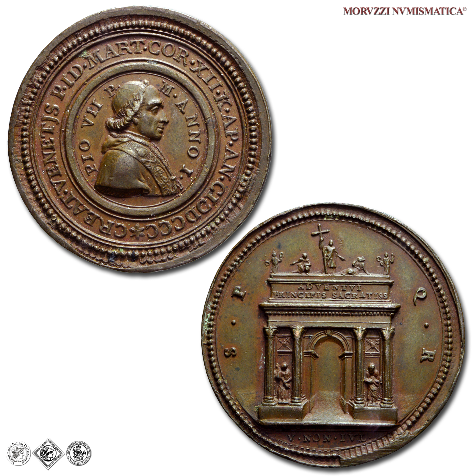Stato Pontificio, PIO VII, Chiaramonti, MEDAGLIA IN BRONZO, 1800 A. I, Ingresso del Papa a Roma, Opus Tommaso Mercandetti, SPL, (R), Patrignani 5) / medaglia papali rare (medaglie pontificie da collezione) | Moruzzi Numismatica