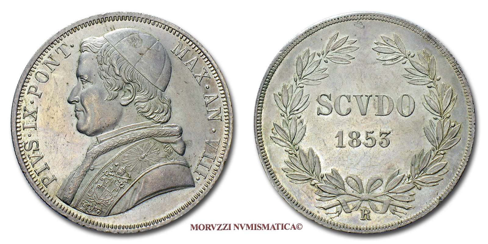 Stato Pontificio, PIO IX, SCUDO, 1853 A VIII, ARGENTO, (Pagani 395) / Pope Pius IX Papal Silver Coins - Pie IX | Moruzzi Numismatica