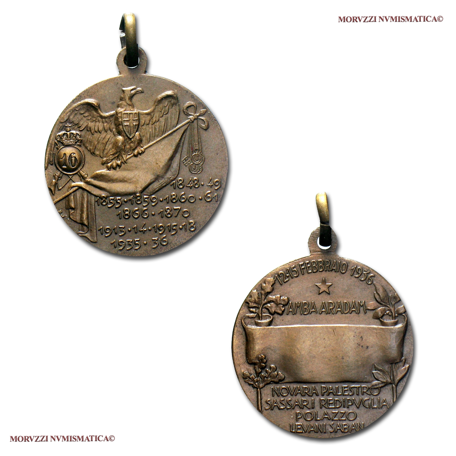 Regno d'Italia, Vittorio Emanuele III, MEDAGLIA IN BRONZO, 12-15 Febbraio 1936 - Battaglia di Amba Aradam, Brigata Savona 16° reggimento, FDC, (RR) / medaglie italiane di bronzo | Moruzzi Numismatica