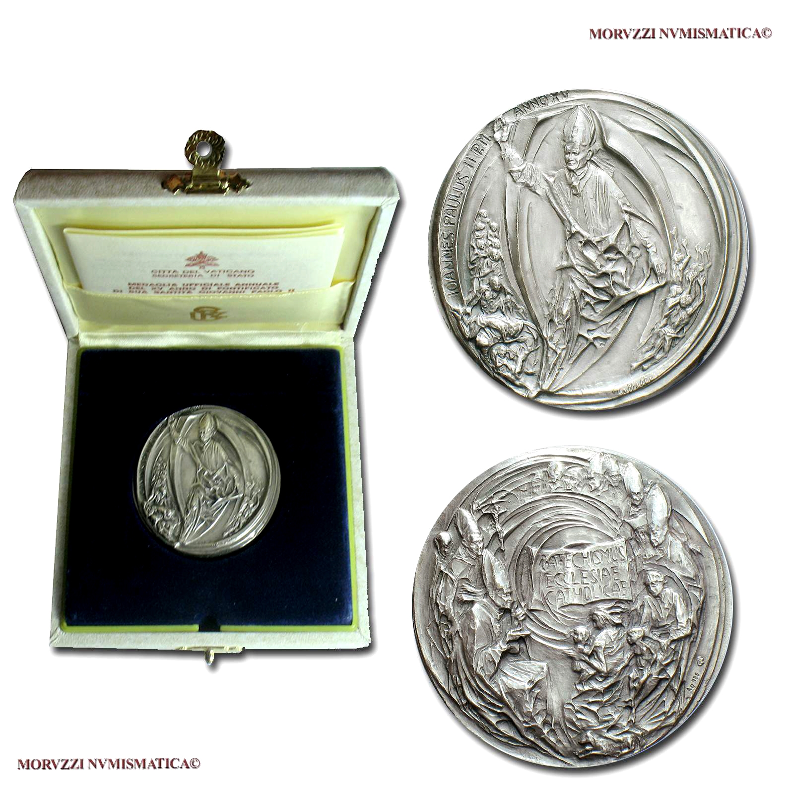 Città del Vaticano, GIOVANNI PAOLO II, Karol Józef Wojtyła, MEDAGLIA ANNUALE IN ARGENTO mm. 44,00, 1993 ANNO XV, Promulgazione del nuovo Catechismo, Opus Berti, FDC, (Di Virgilio 152) Pope John Paul II SILVER MEDAL Papal medals (medaglie papali d'argento) | Moruzzi Numismatica