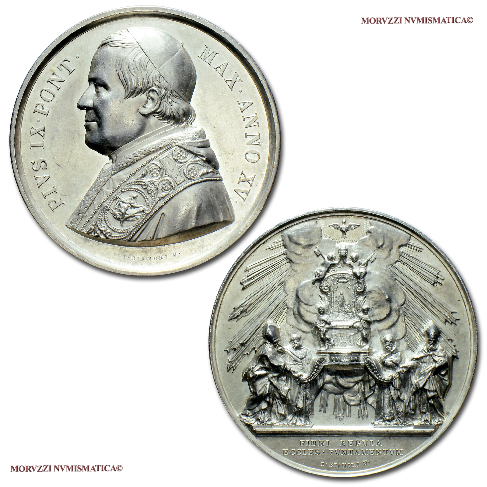 Stato Pontificio, PIO IX, MEDAGLIA ANNUALE IN ARGENTO, 1860 AN XV, La cattedra di San Pietro, Opus Ignazio Bianchi, qFDC, (Bartolotti 860) / Pope Pius IX SILVER MEDAL Papal medals (medaglie papali d'argento) Pius IX. Silbermedaille - Pie IX médaille | Moruzzi Numismatica
