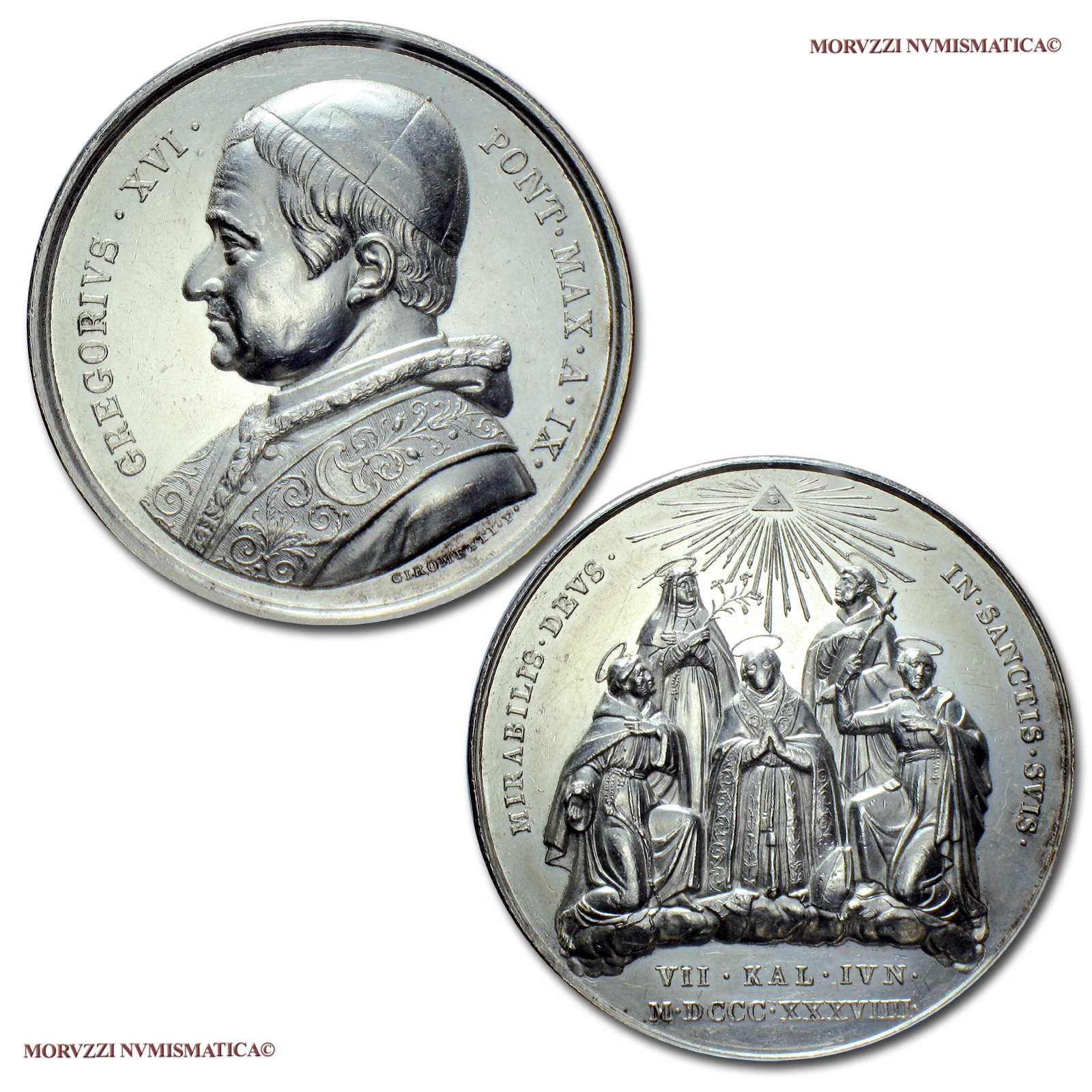 Stato Pontificio, GREGORIO XVI, MEDAGLIA ANNUALE IN ARGENTO, 1839 A. IX, Le canonizzazioni dell’anno, Opus Giuseppe Girometti, SPL, (Bartolotti 839) / Pope Gregory XVI SILVER MEDAL Papal medals (medaglie papali d'argento) Gregor XVI. Silbermedaille | Moruzzi Numismatica
