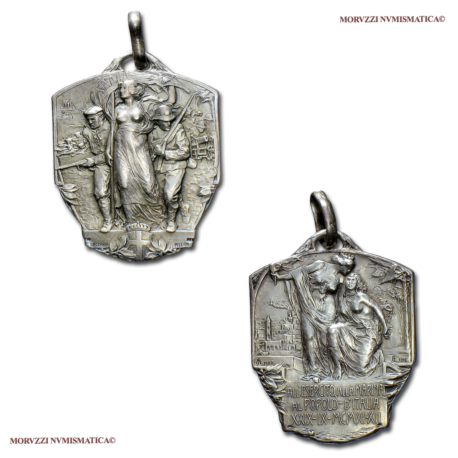 Regno d'Italia, VITTORIO EMANUELE III, MEDAGLIA ARGENTATA, 1912, ALL'ESERCITO ALLA MARINA  AL POPOLO  D'ITALIA - guerra Italo-Turca del 1911-1912 in Libia, Opus Sacchini, SPL, (R) / medaglie italiane da collezione | Moruzzi Numismatica