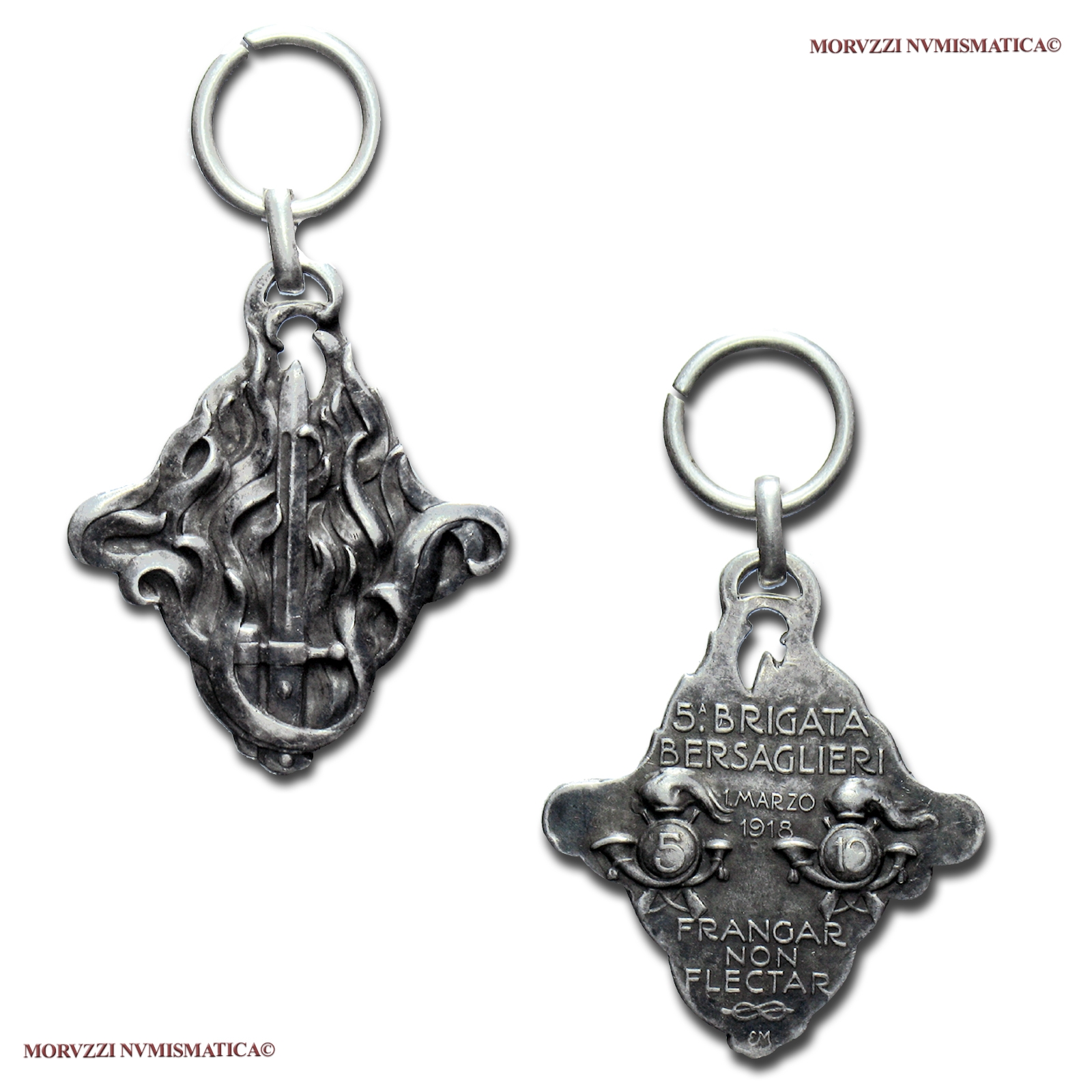 Regno d'Italia, 5a BRIGATA BERSAGLIERI, MEDAGLIA IN ARGENTO, 1.3.1918, FRANGAR NON FLECTAR, SPL, (RR), (Policchi BB05001) / medaglie italiane d'argento | Moruzzi Numismatica