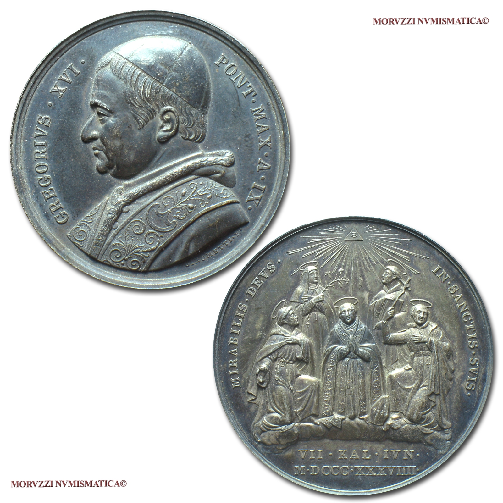 Stato Pontificio, GREGORIO XVI, MEDAGLIA ANNUALE IN ARGENTO, 1839 A IX, Canonizzazioni del 1839, Opus Giuseppe Girometti, FDC, (NC), (Bartolotti E839) / Pope Gregory XVI SILVER MEDALS (medaglie papali d'argento - medaglie pontificie annuali rare) | Moruzzi Numismatica
